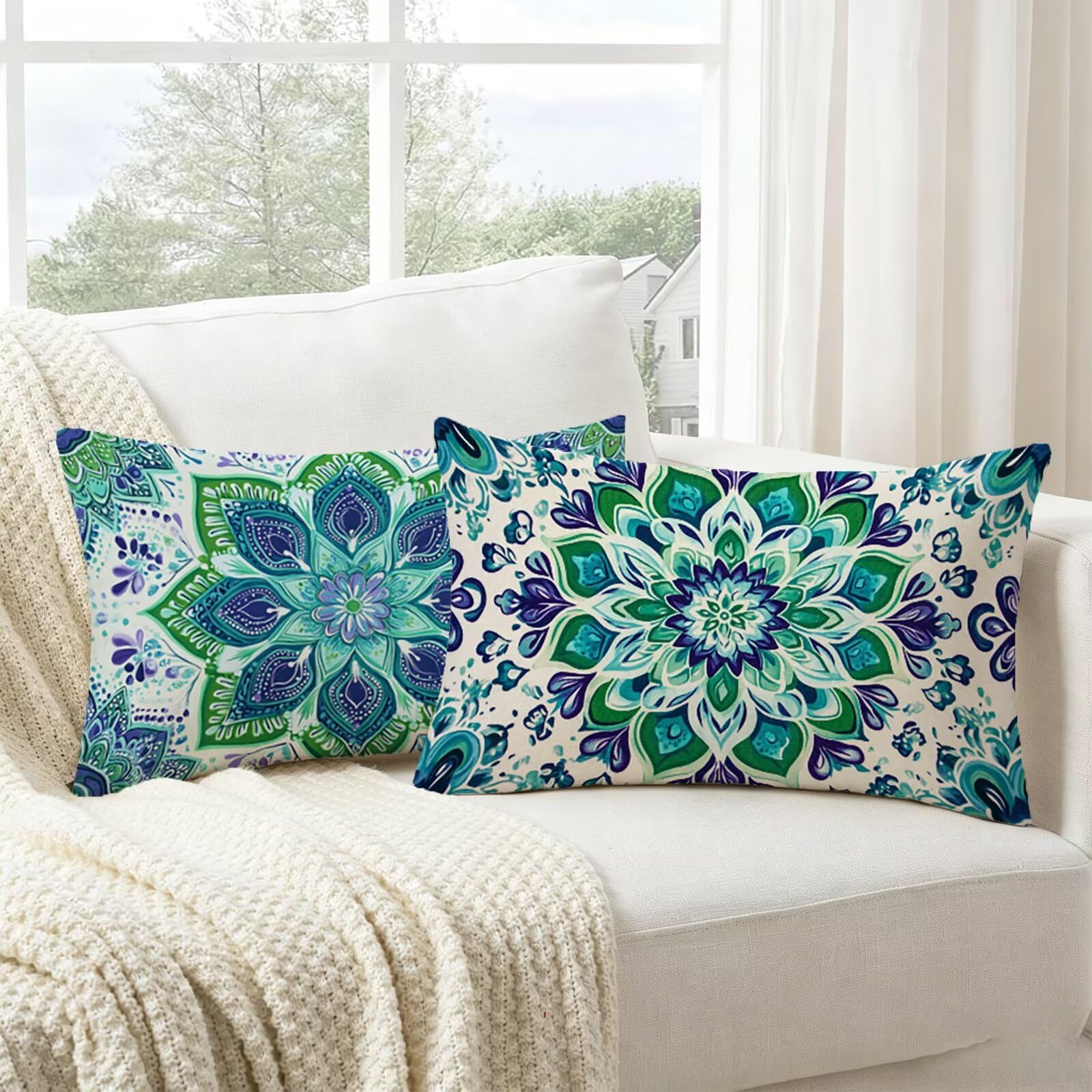 Housse coussin mandala vert pour embellir votre salon de jardin et vos lits de détente estivaux