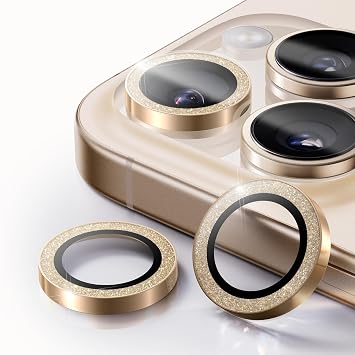 CASEKOO [Everlasting Sparkle for iPhone 16 Pro/iPhone 16 Pro Max Camera Lens Protector [Military Protection] [9H Tempered Glass] Anti Crack, Bling & Glitter, Removable, Glossy, Gold