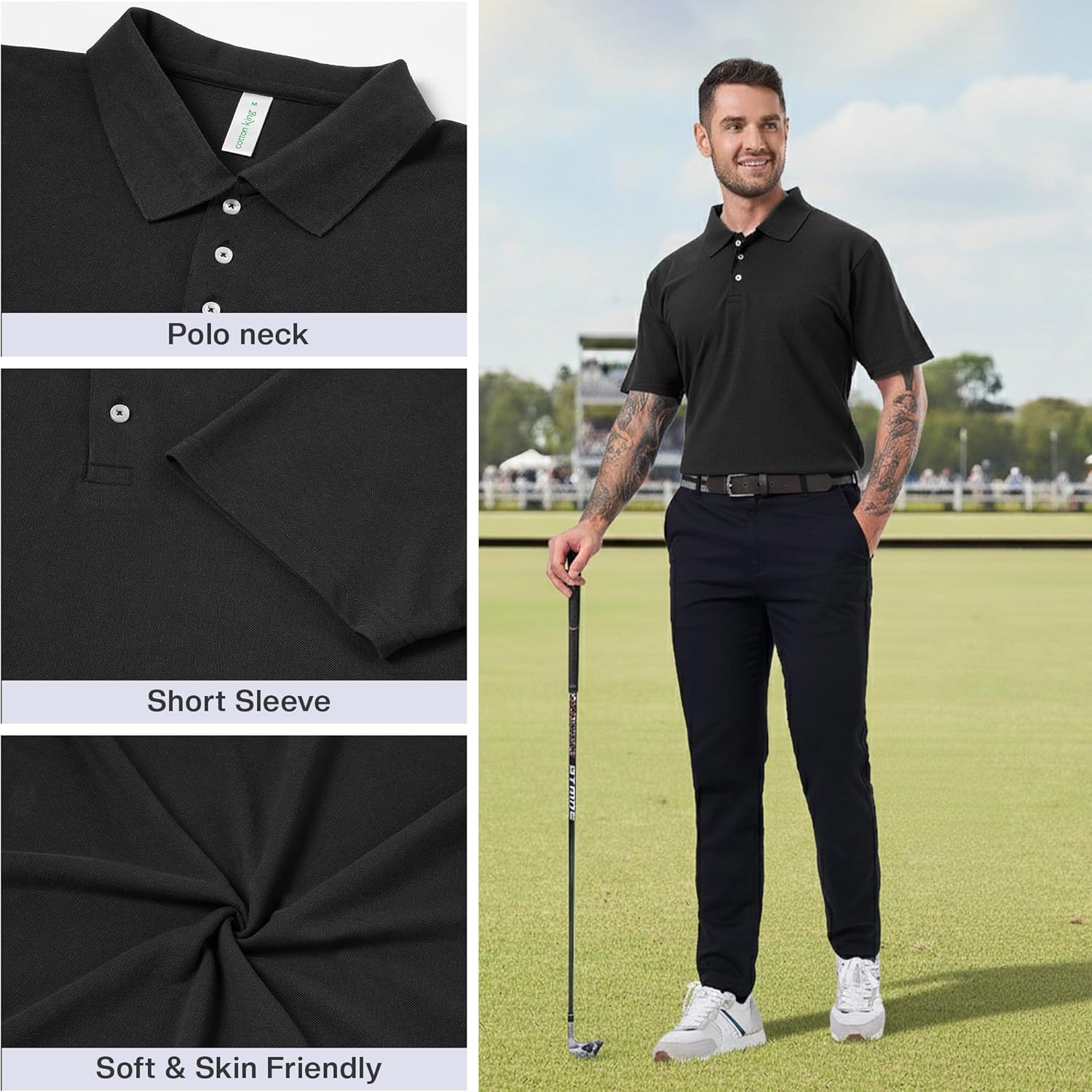 Cotton King Polo Shirts for Men - Mens Polo Shirts Short Sleeve Button Up - Regulat Fit, Pique Summer Tshirt - S to 3XL - Image 4