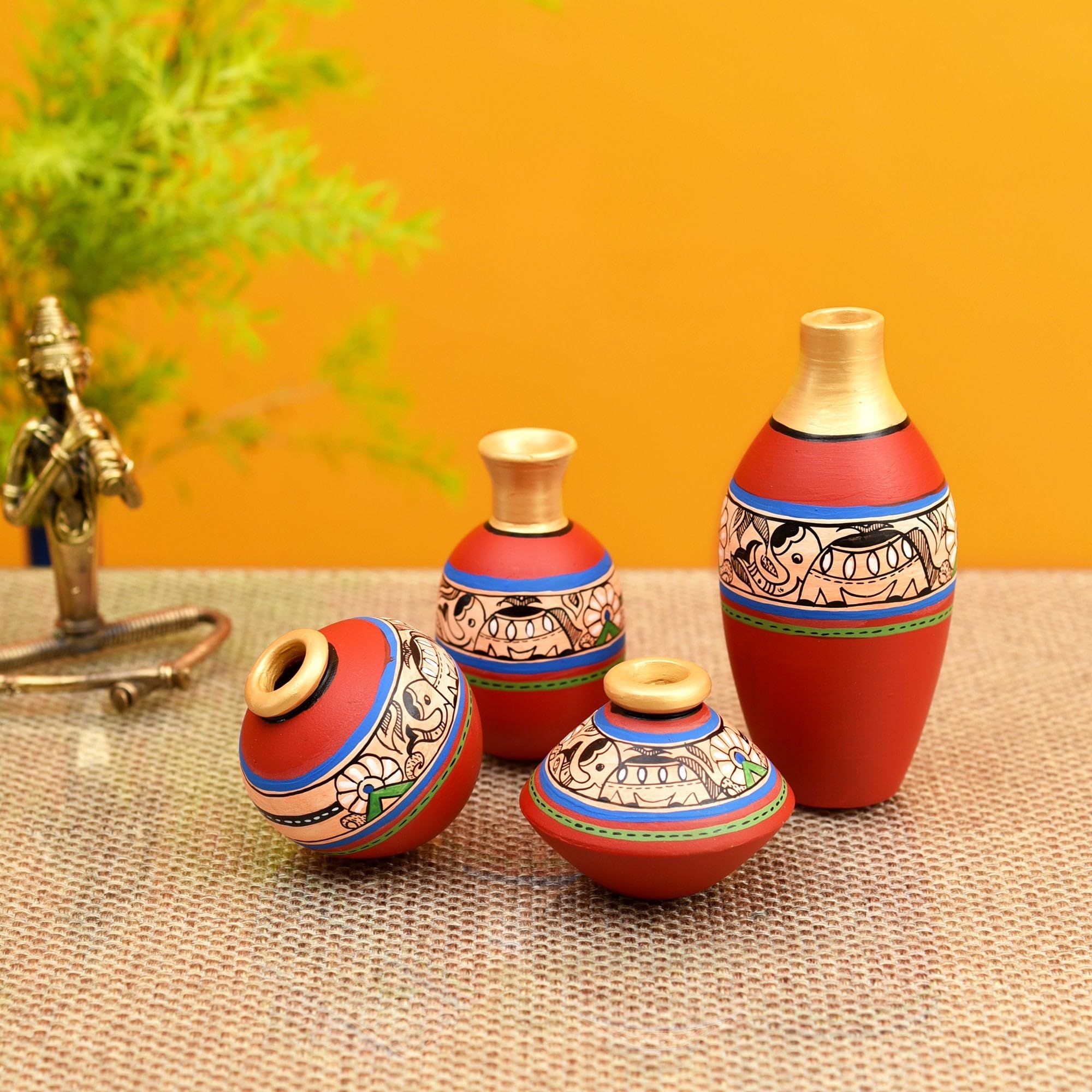 Aakriti Art Creations Rustic Madhubani Vases (So4) in Red Color? (5x2.5/4x3/2.5x2.5/6x3 HxDia)-image-30