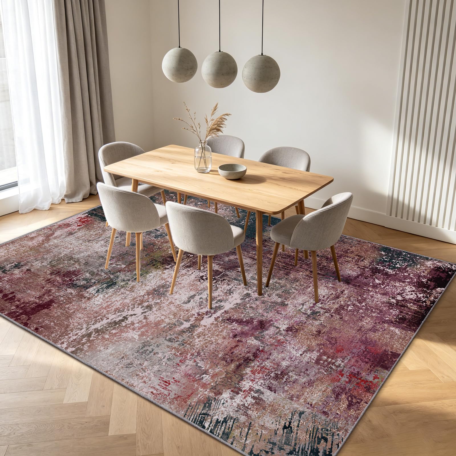 Tappeto per soggiorno, lavabile, moderno, tortora, 160 x 230 cm | Tappeto astratto, antiscivolo, a pelo corto, morbido, per soggiorno, sala da pranzo, ufficio