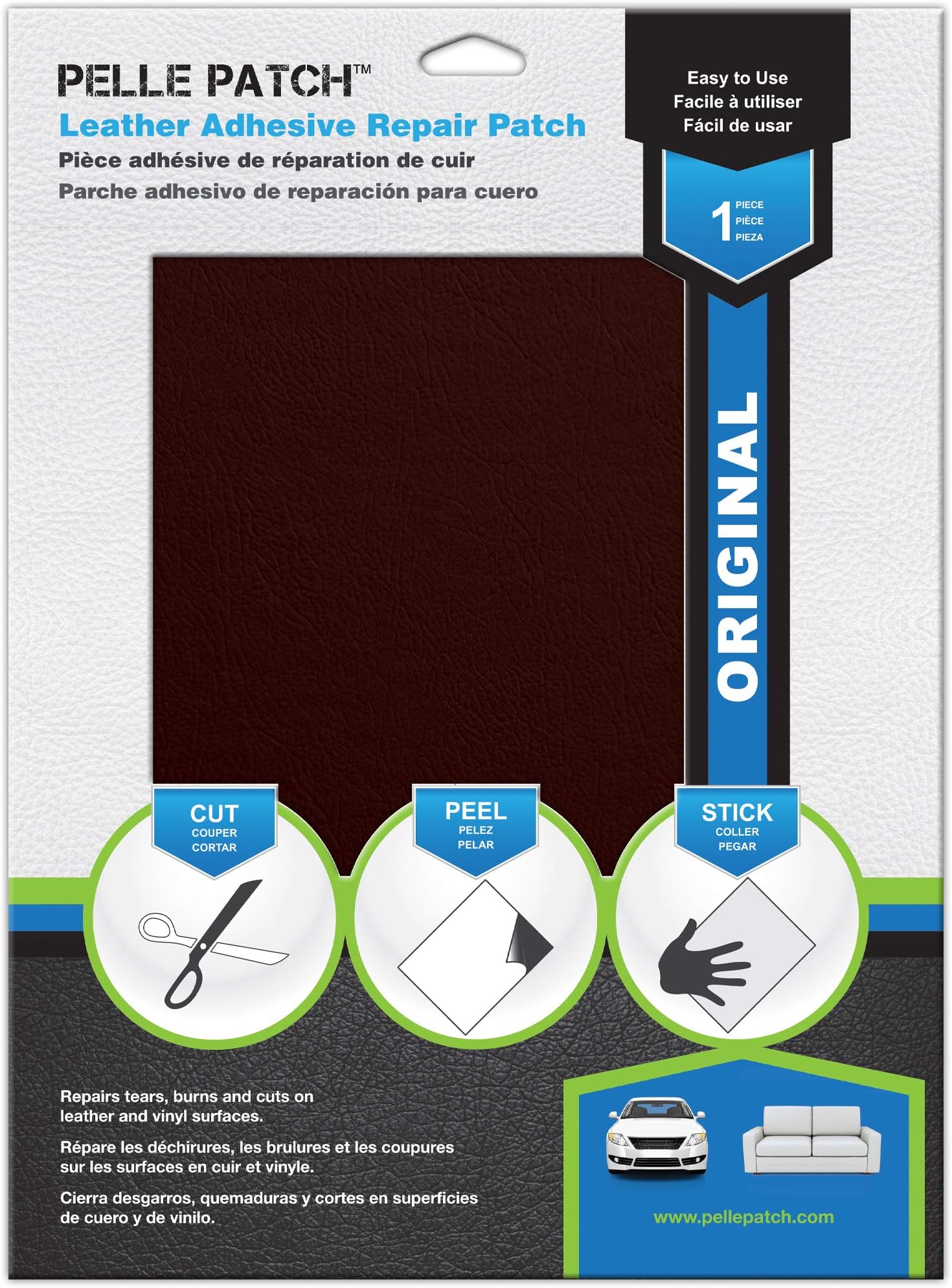 Pelle Patch - Leather & Vinyl Adhesive Repair Patch - 25 Colors Available - Original 8x11 - Burgundy