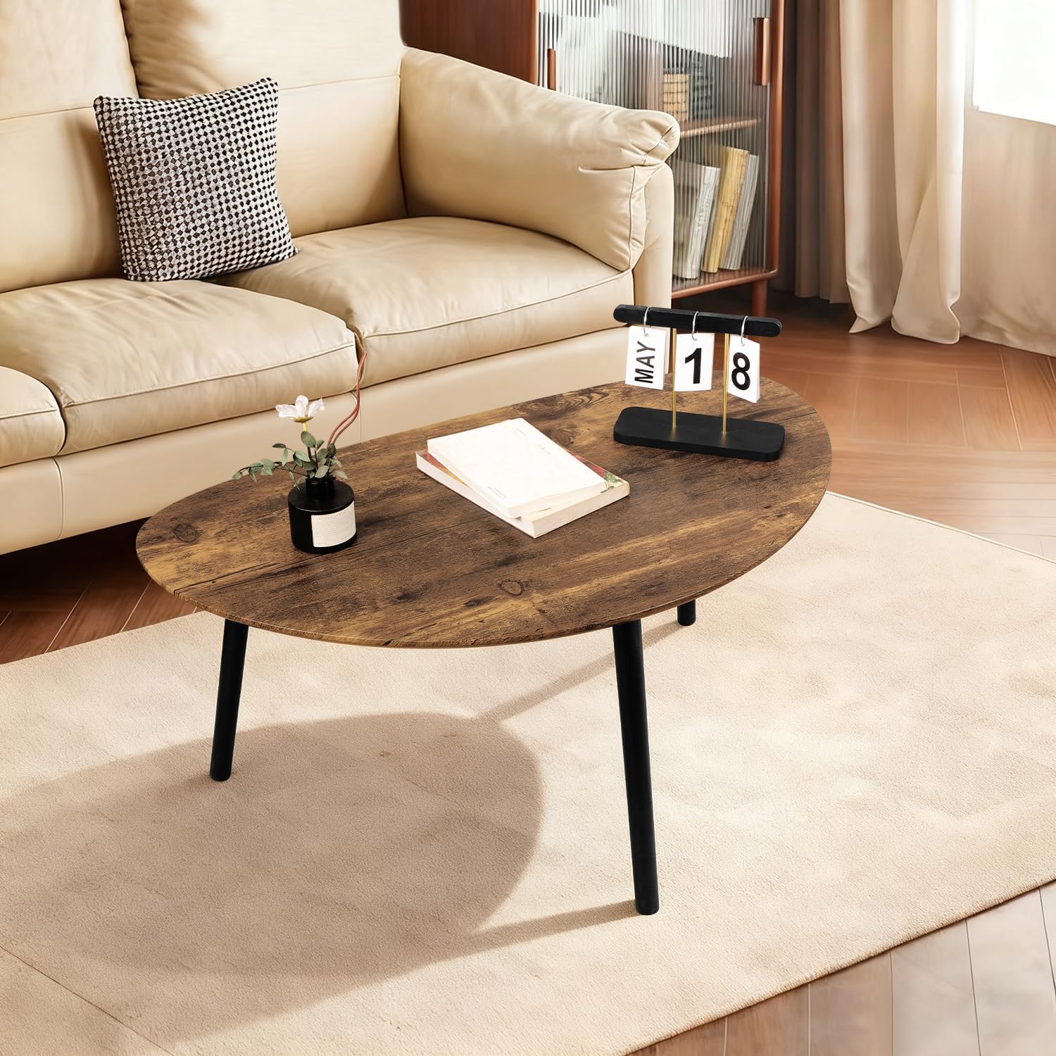 Small Oval Coffee Table Espresso Wood Mid Century Modern Coffee Tables Unique Retro Farmhouse Accent Center Sofa Rustic Table for Living Room 34"x19"x16"