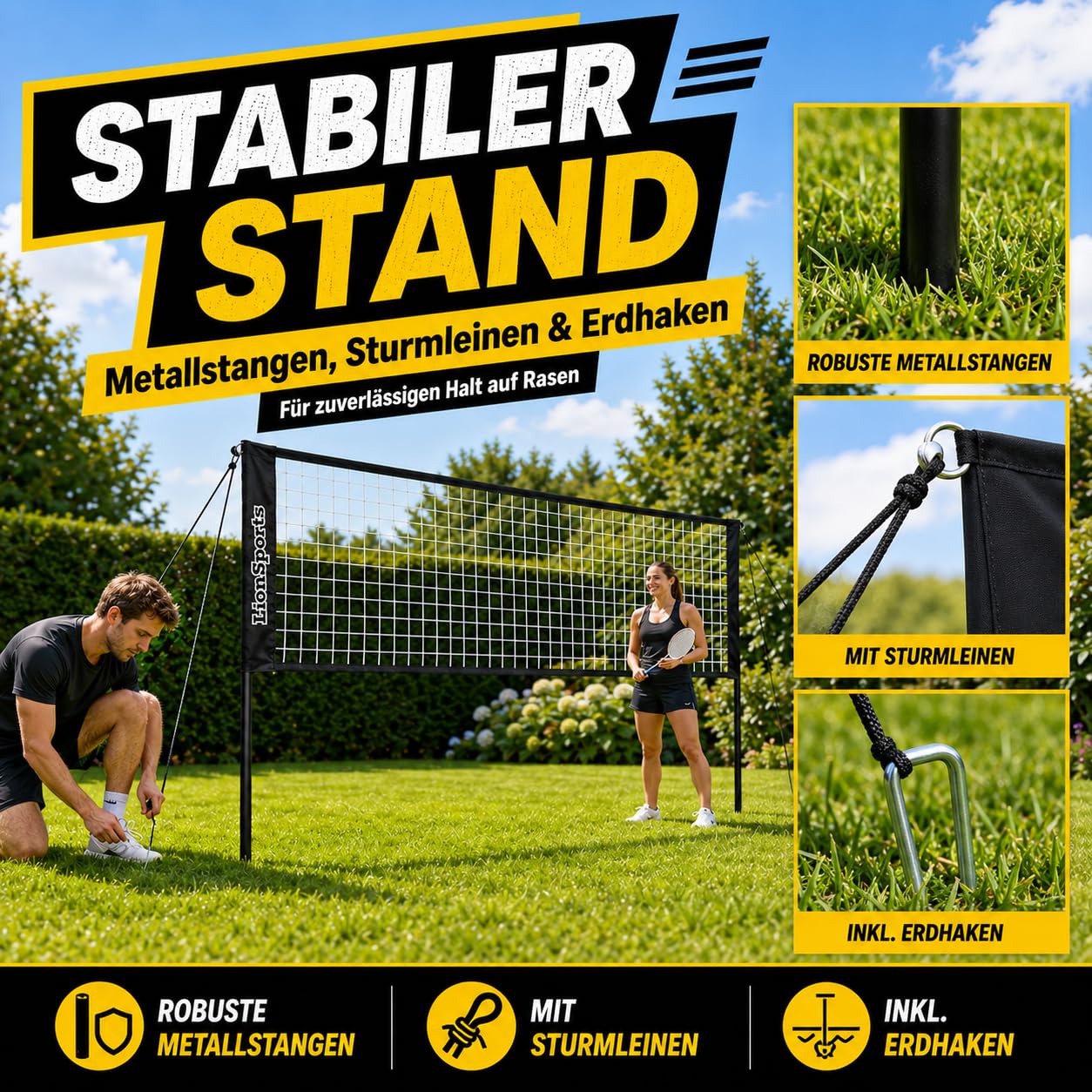 Mobiles universal Profi Netz – Badmintonnetz, Tennisnetz, Volleyballnetz – Höhenverstellbar – aus stabiles pulverbeschichtetes Gestell – mit Transporttasche – Perfekt für alle Outdoorspiele