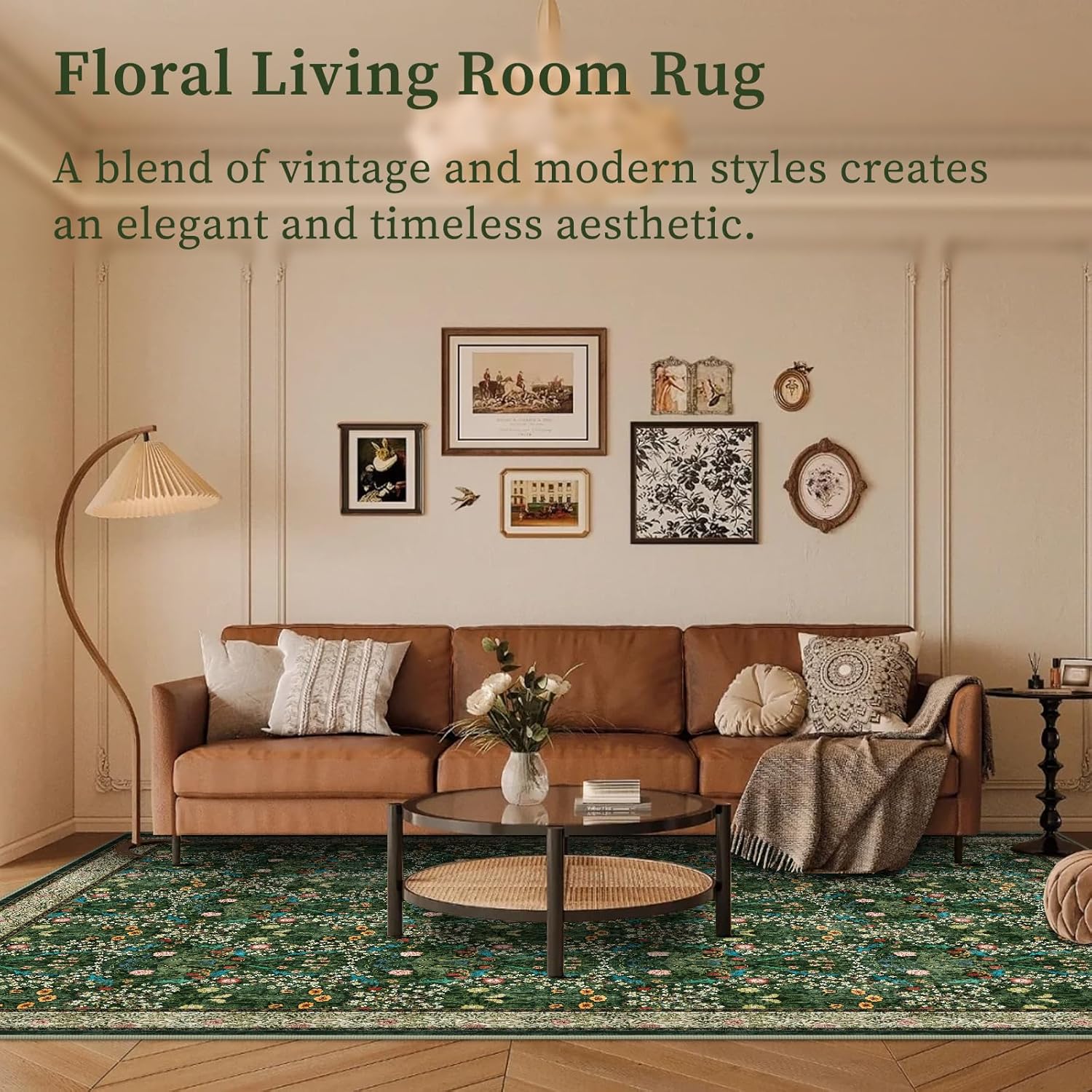 8 X10 Green Area Rugs for Living Room, Machine Washable Rug for Bedroom, Vintage Rug Non-Slip for Hardwood Carpet, Soft Low-Pile Throw Rugs for Dining Room, Home Decor Apartment