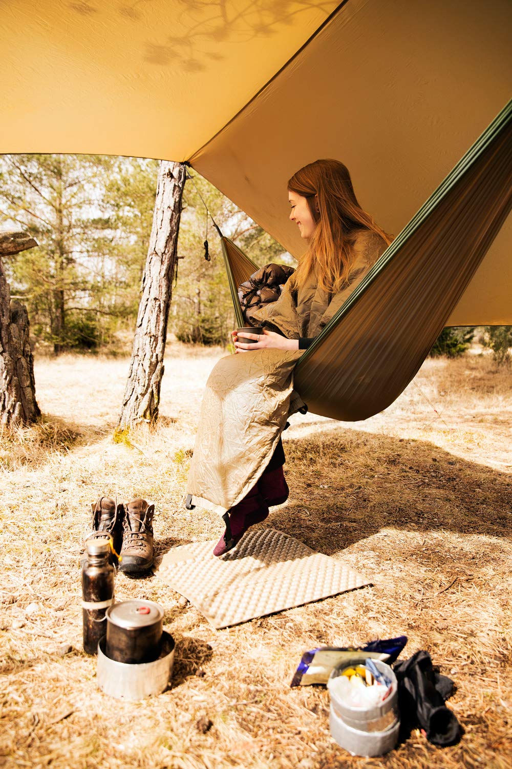 AMAZONAS Ultra-Light Hängematte Adventure Hammock Coyote - Die leichteste Kingsize Hängematte der Welt 180g 275 x 140 cm Packmaß 18 x 6 cm bis 150 kg in Grün