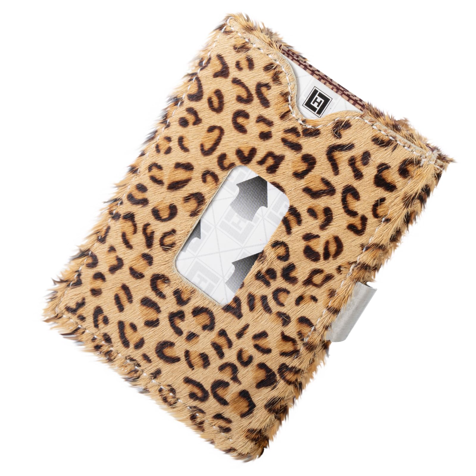 LLH Leather Trifold Wallet - RFID Blocking with Stainless Steel Locking Clip Wallet, Minimalist Front Pocket RFID Blocking Credit Card Holder (Leopard)
