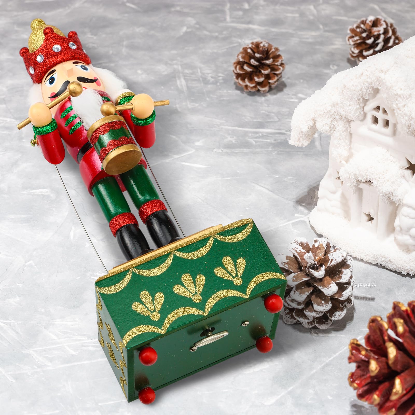 Jetec Boîte à musique casse-noisette en bois faite à la main - Figurine casse-noisette de Noël à remonter - Boîte à musique de Noël pour cadeau de décoration d'intérieur (style roman)