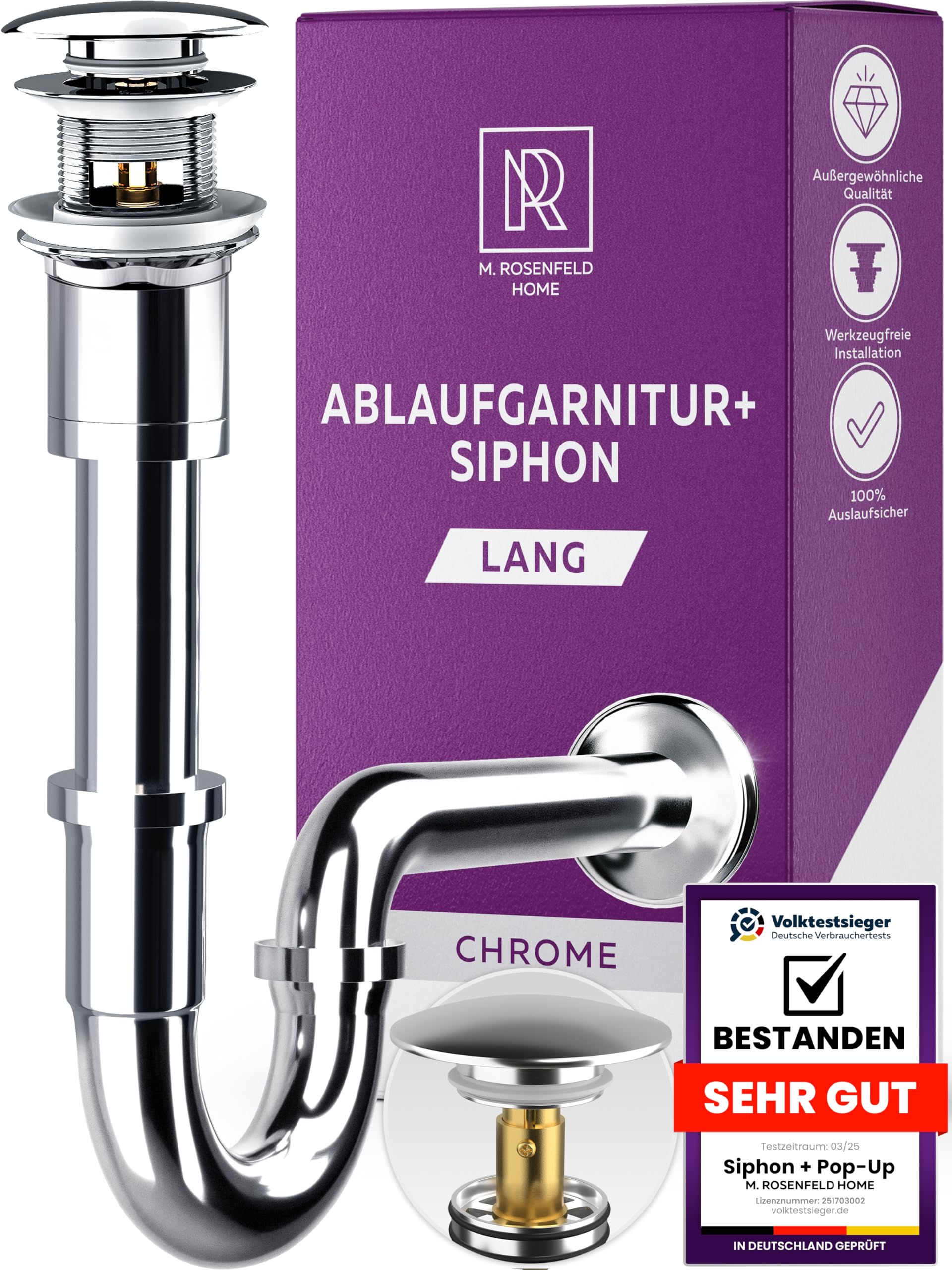 Buissifon wastafel van messing chroom afvoergarnituur POP UP ventiel