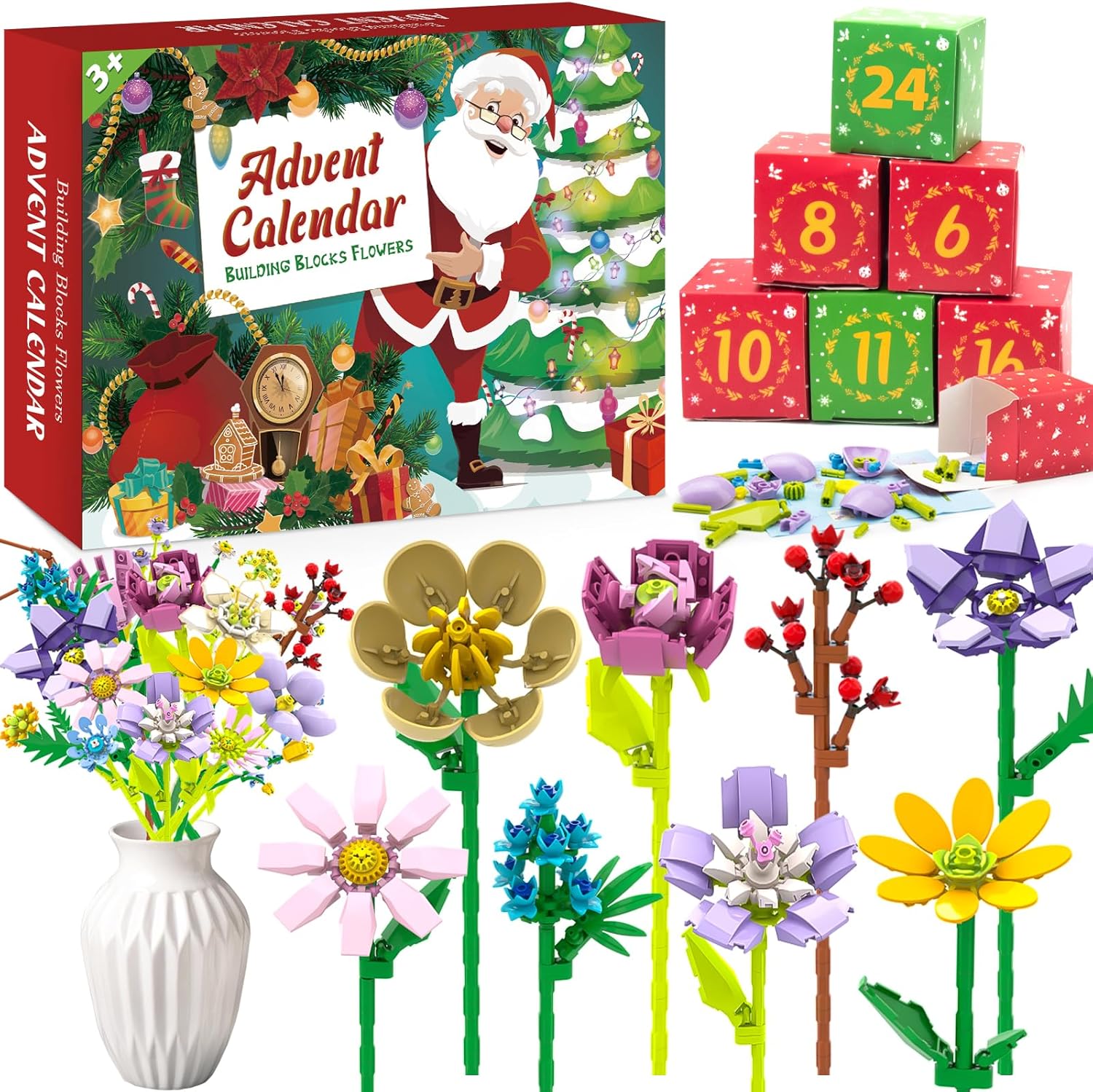 DREACAREFT Advent Calendar 2026 Flower Bouquet Building Blocks for Adults Teens Kids, 24 Days Christmas Countdown Calendars with 24 Kinds of Flowers, Unique Advent Calendar for Women Girls Boys