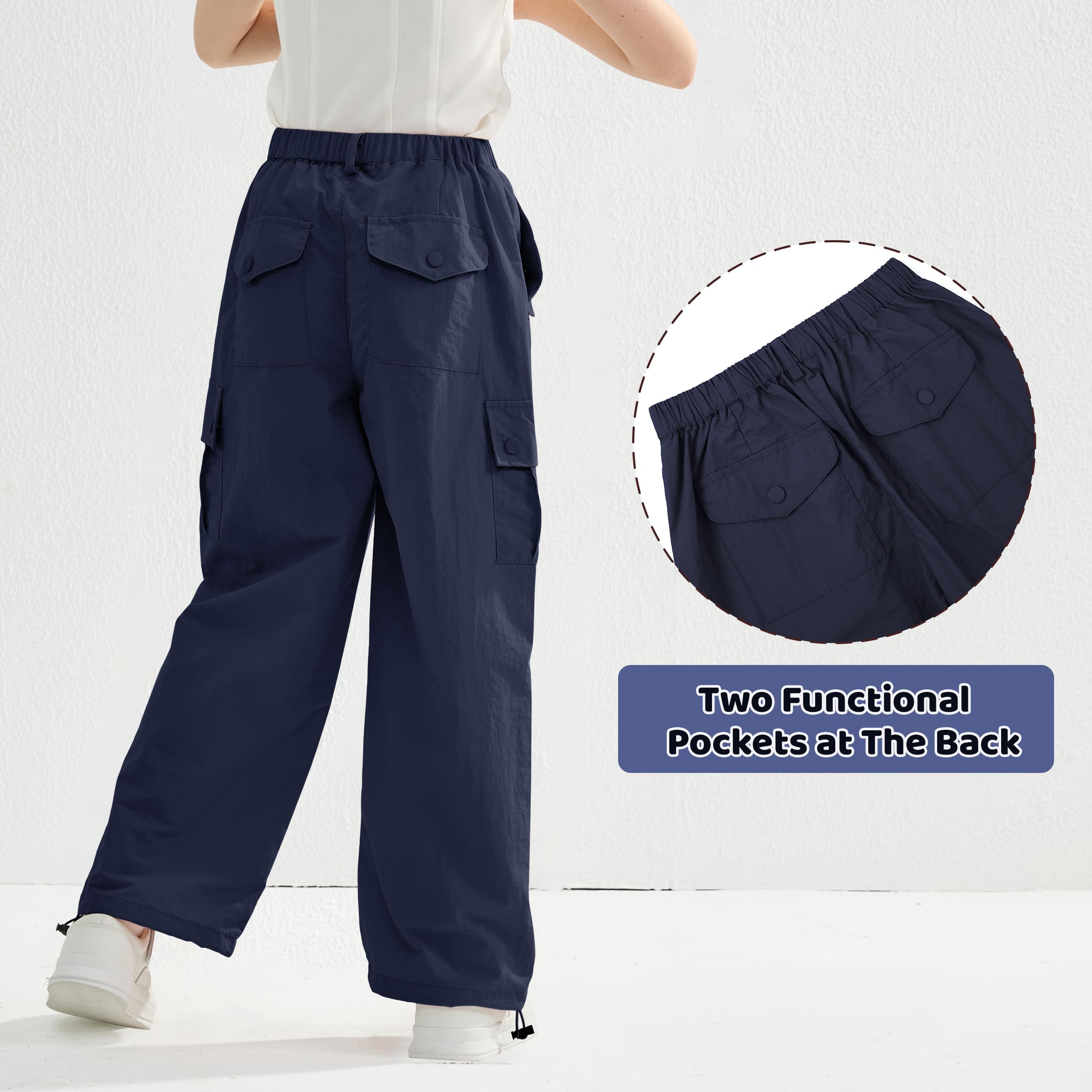 Rolanko Pantaloni da paracadute per ragazze Y2K Pantaloni cargo con tasche Harajuku Jogger Pantaloni per bambini 4-14 anni