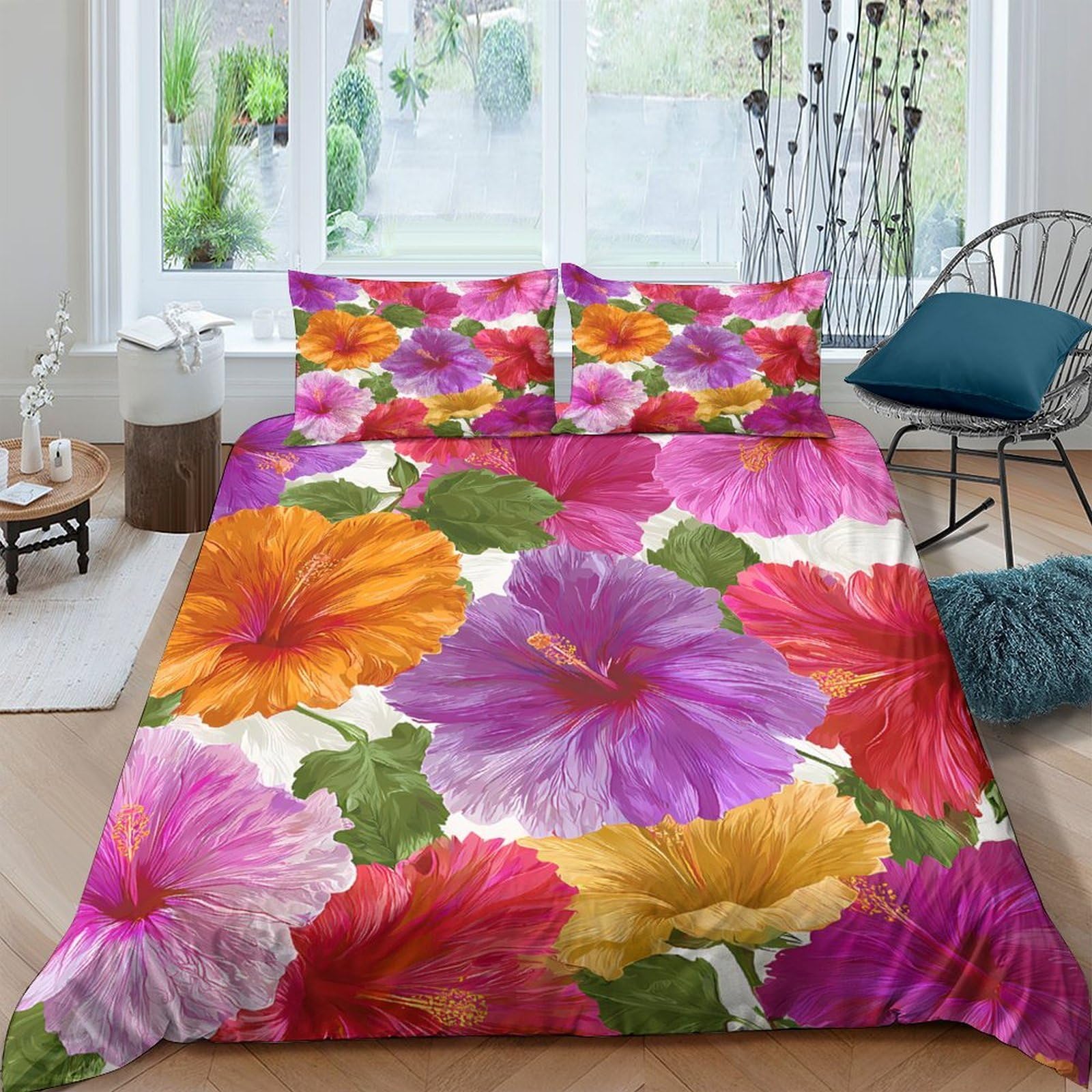 Unrxjzlvm Style-4 Vivid Floral Bedding Microfiber Duvet Set Teens Decor