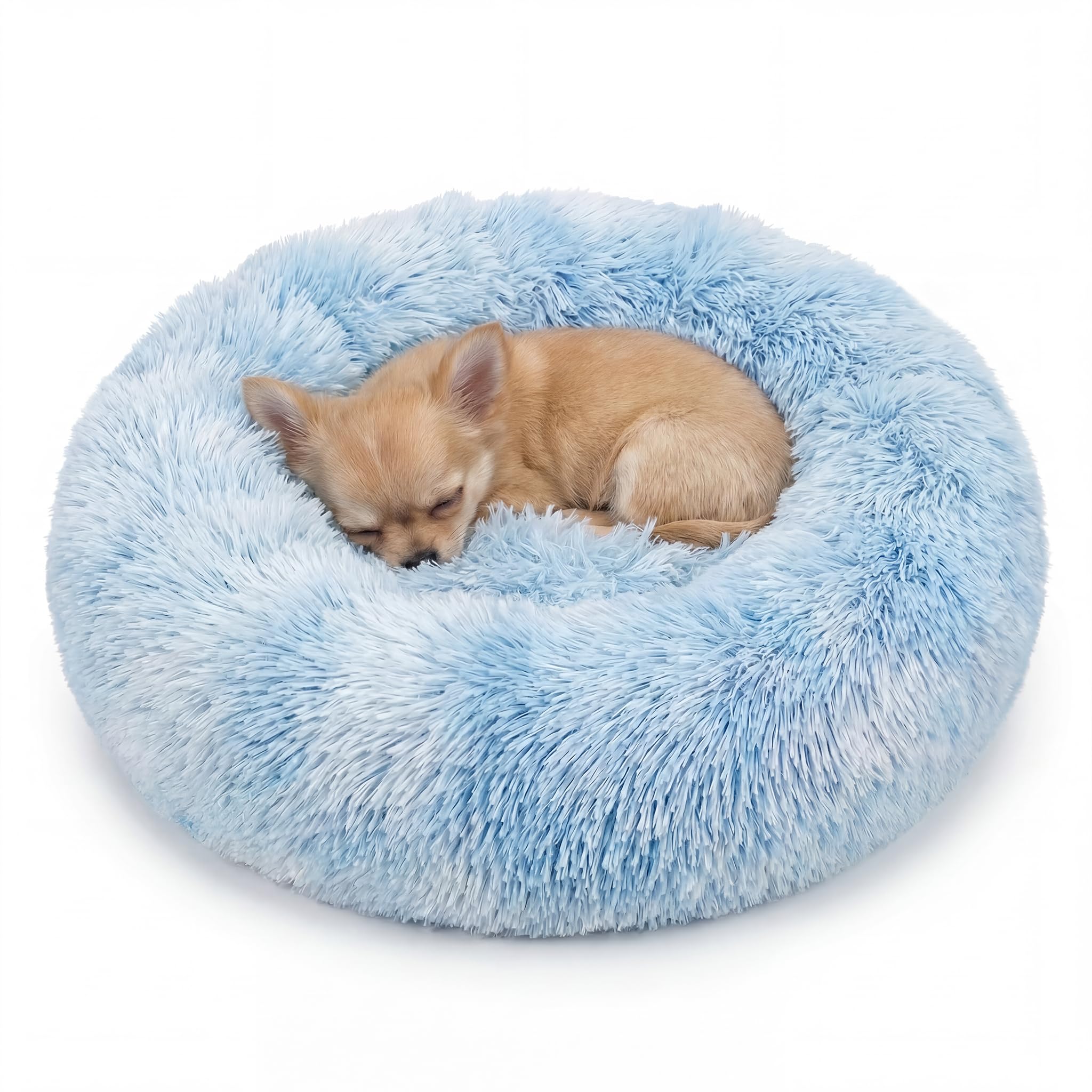 Tiny Dog Bed 15 Inch for Extra Small Dogs,Washable Puppy Bed,Soft Faux Fur Calming Donut Bed for Chihuahua Yorkie Maltese Pomeranian,Blue and White