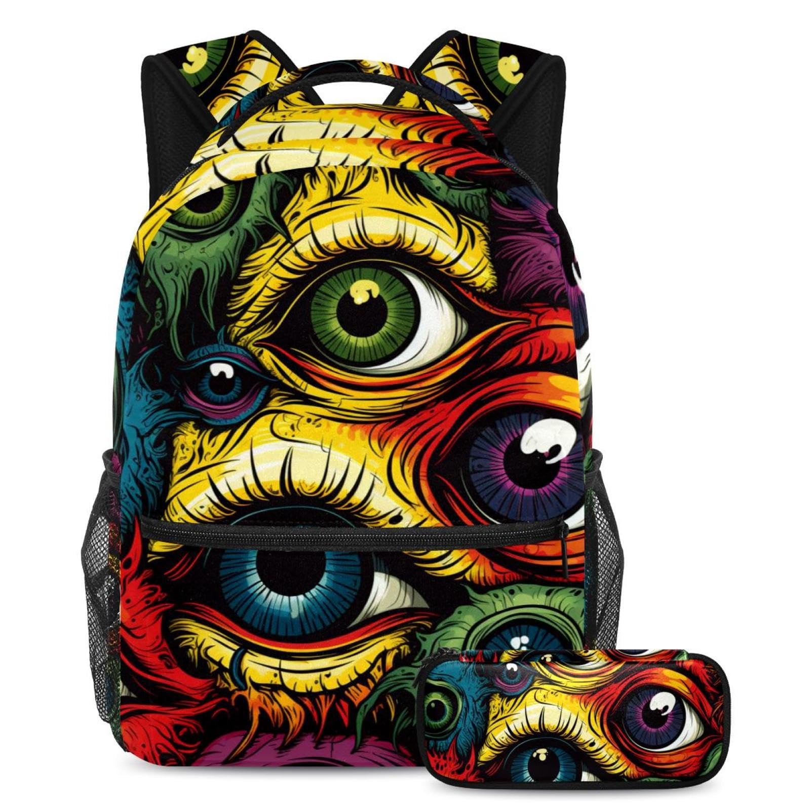 Sac à dos globe oculaire Halloween avec trousse multicolore pour écolier - 7
