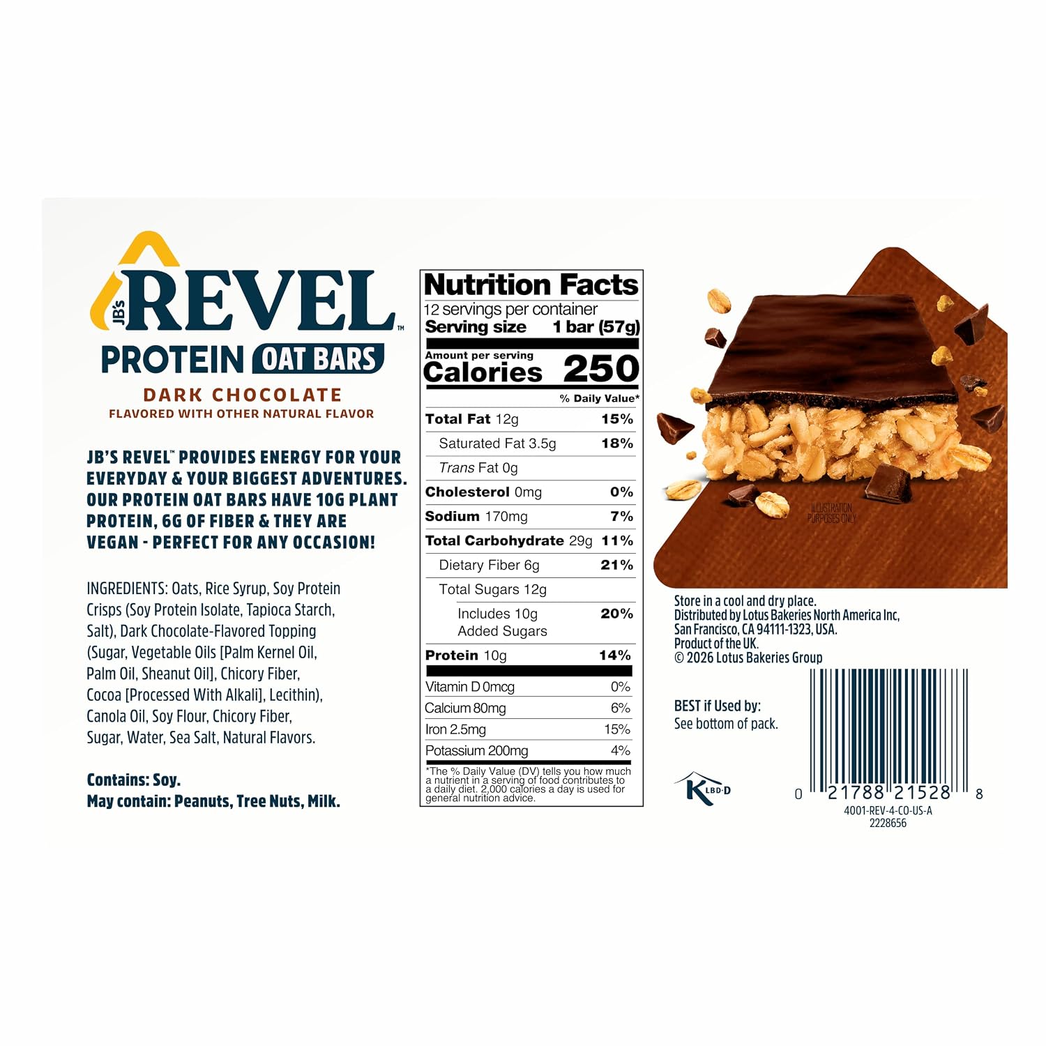  Protein Oat Bars - Dark Chocolate - Plant-based - 10g Protein - 6g Fiber - Vegan - 12 bars thumbnail