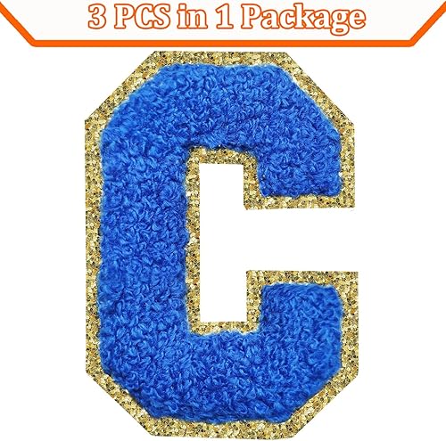 Miniatura 206 de Parches de letras termo-adhesivas de felpilla para chaquetas, parches de letras universitarias con brillantina para planchar en la letra azul A