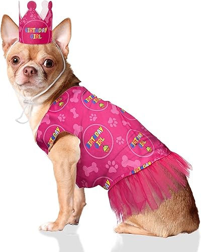 Miniatura 4 de Odi Style Disfraz de cumpleaños para niña, suministros para fiesta de cumpleaños para perro, sombrero de fiesta de perro, corona y vestido de