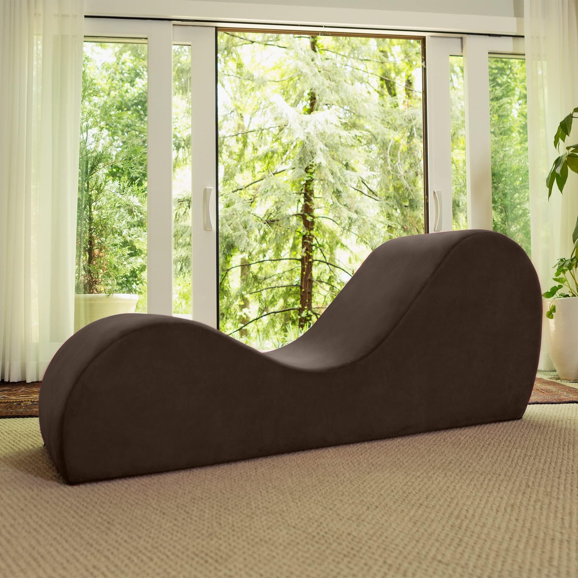 Sleek Chaise Lounge for Yoga - Made in The USA - Great for Stretching, Relaxation, Exercise & More, 60D x 18W x 26H Inch, Brown