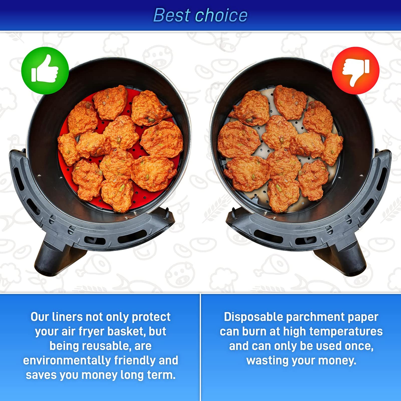 4PCS Round Air Fryer Mat High Temperature Oilproof Reusable Silicone Air Fryer Liner for Air Fryer Accessories (2 X 20cm/7.9in Red, 2 X 20cm/7.9in Black)