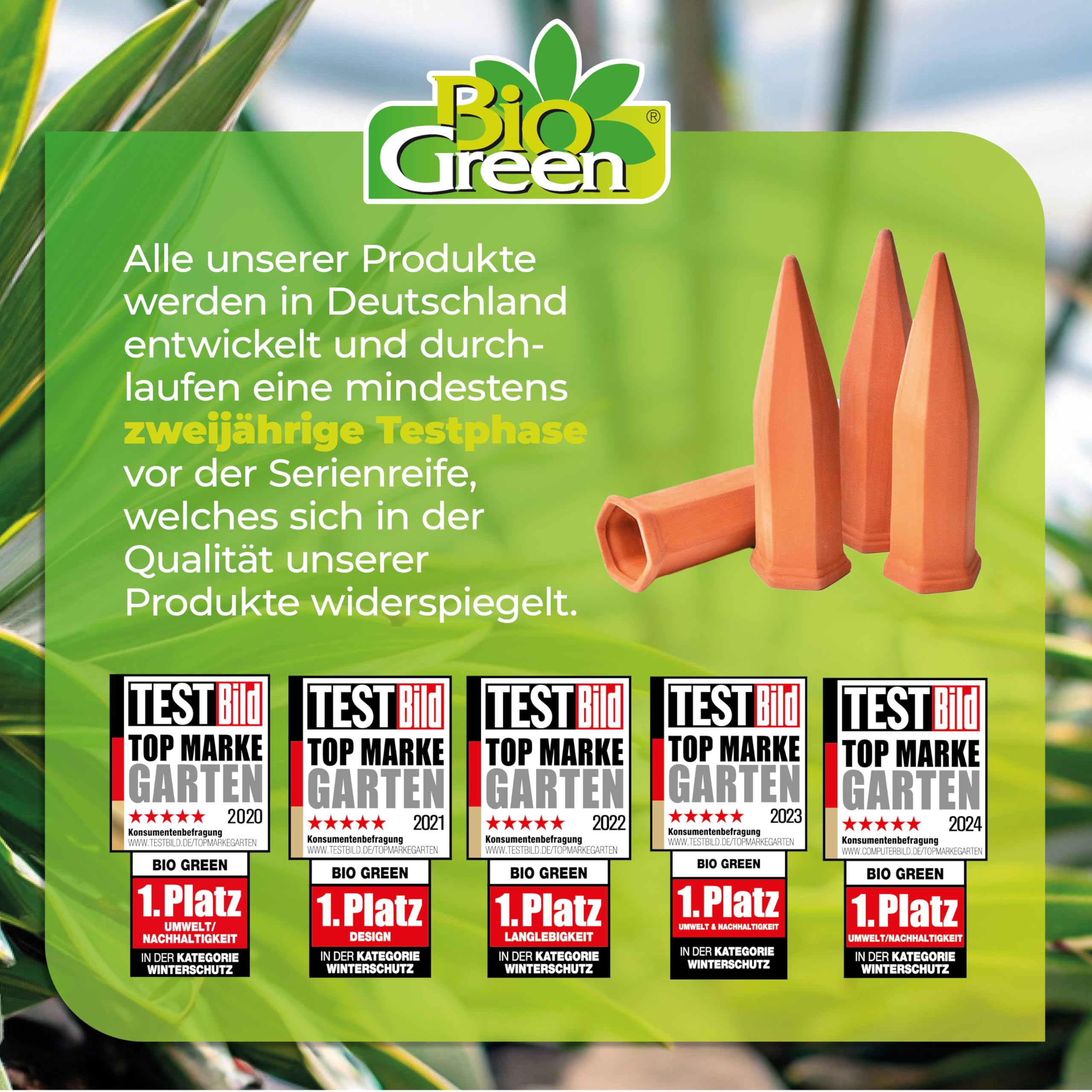 BioGreen 4er-Set Bewässerungssystem Hydro Wine für Balkon- und Kübelpflanzen | Gießkegel aus Ton passend für Weinflaschen I Wasserspender für Topfpflanzen | kein Übergießen und Austrocknen