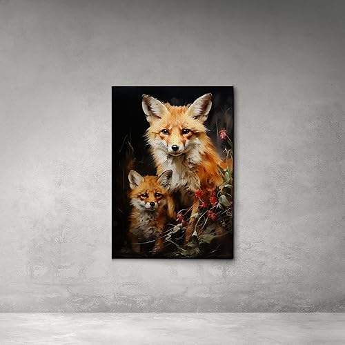 Miniatura 5 de Fox Mother Cub Prints, In The Style Of Stencil,Based, Ivory, Kids Wall Art, Kids Wall Art Display, Mom And Baby Animal Art Print, Canvas, Home Decor