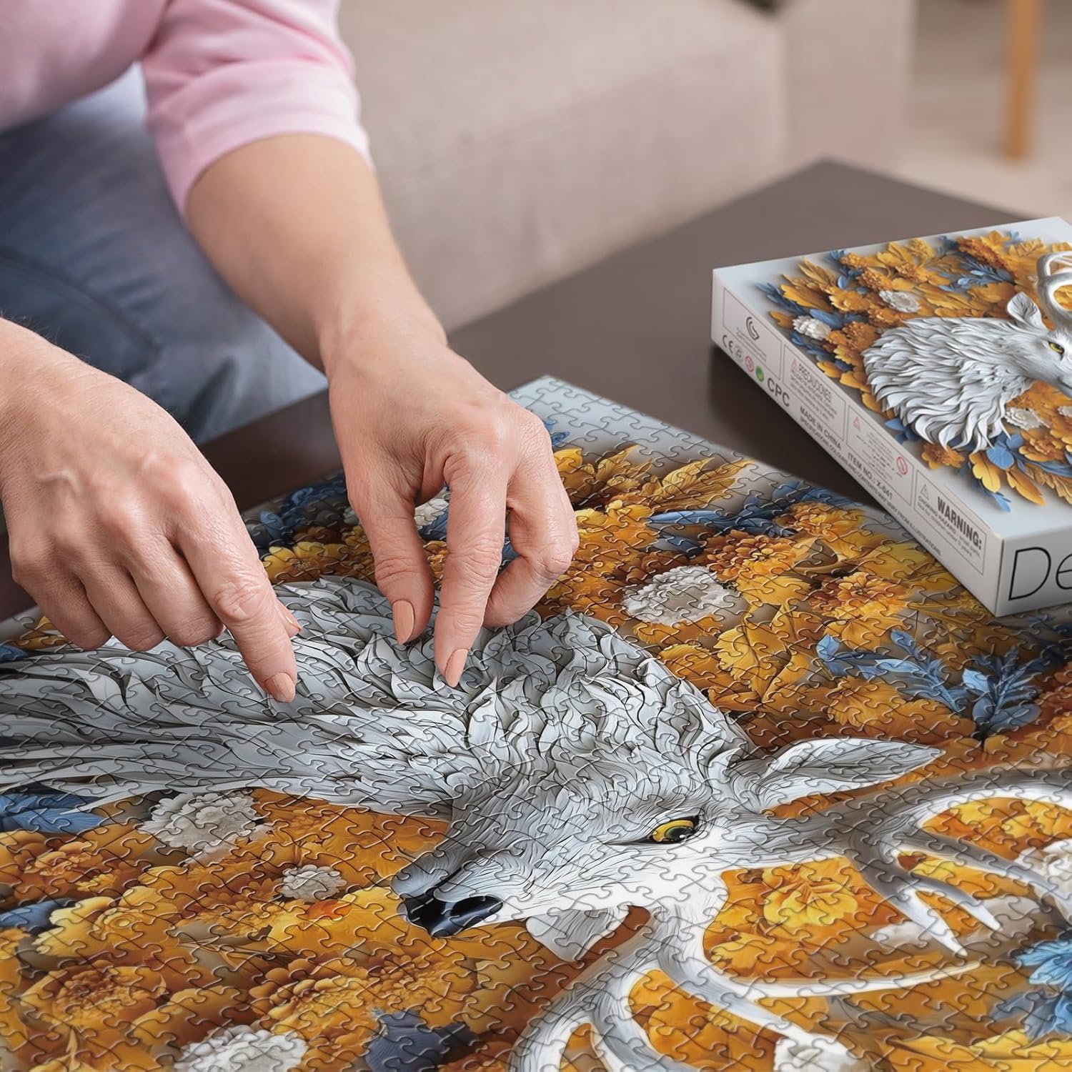 Fall Deer Flower Puzzles for Adults 1000 Pieces, Autumn Animal Floral Jigsaw Puzzles, Beautiful Nature Art Puzzles