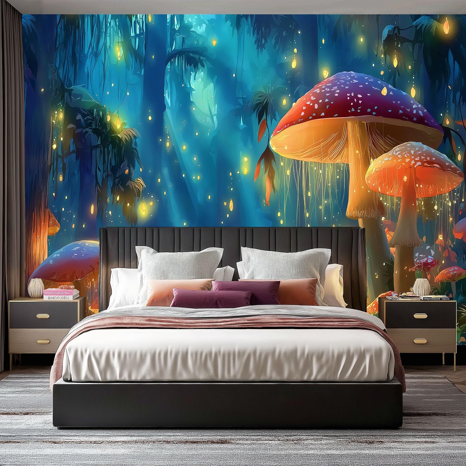 Kreskówka las tapeta, wzór kwiaty grzyby Mural 200 x 140 Cmnon tkanina wielokolorowa tapeta do sypialni do telewizora dekoracja tła fototapeta modna ściana