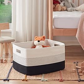 OIAHOMY Large Blanket Basket, 22x17x12 Rectangle Woven Baskets, Nursery Blanket Storage Living Room, Toy Storage With Handle, Large Baskets for Organizing-Gradient Black