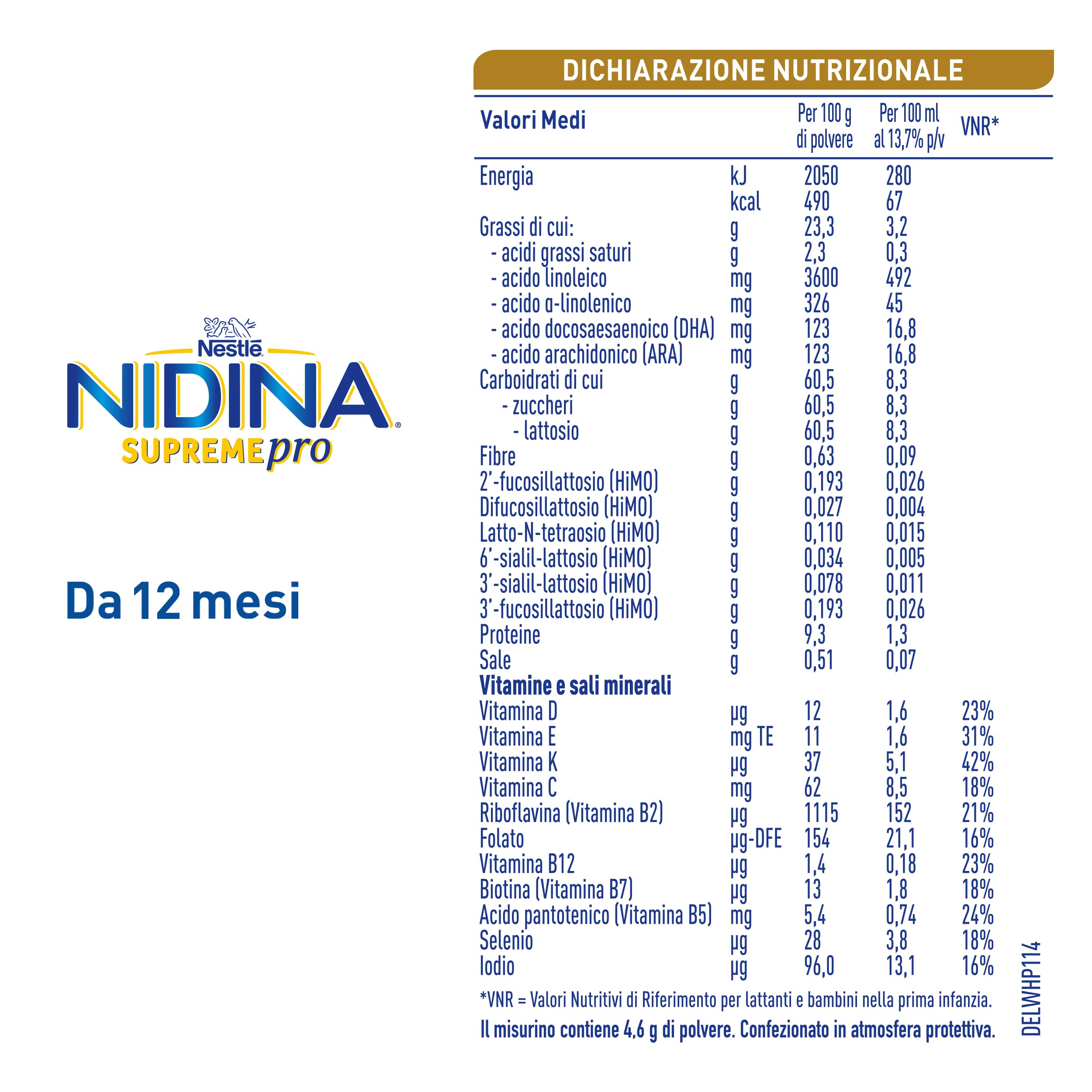 NIDINA SUPREMEpro 3 Latte di Crescita Polvere da 12 mesi, Latta 800g