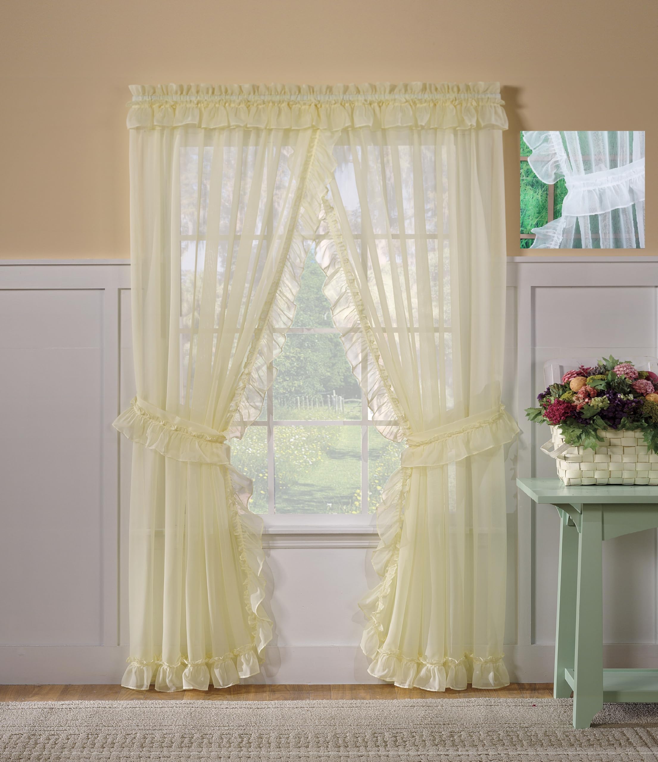 Today's Curtain, Emelia Priscilla Sheer Pair 60" W x 84" L, White, 5-Piece-Set