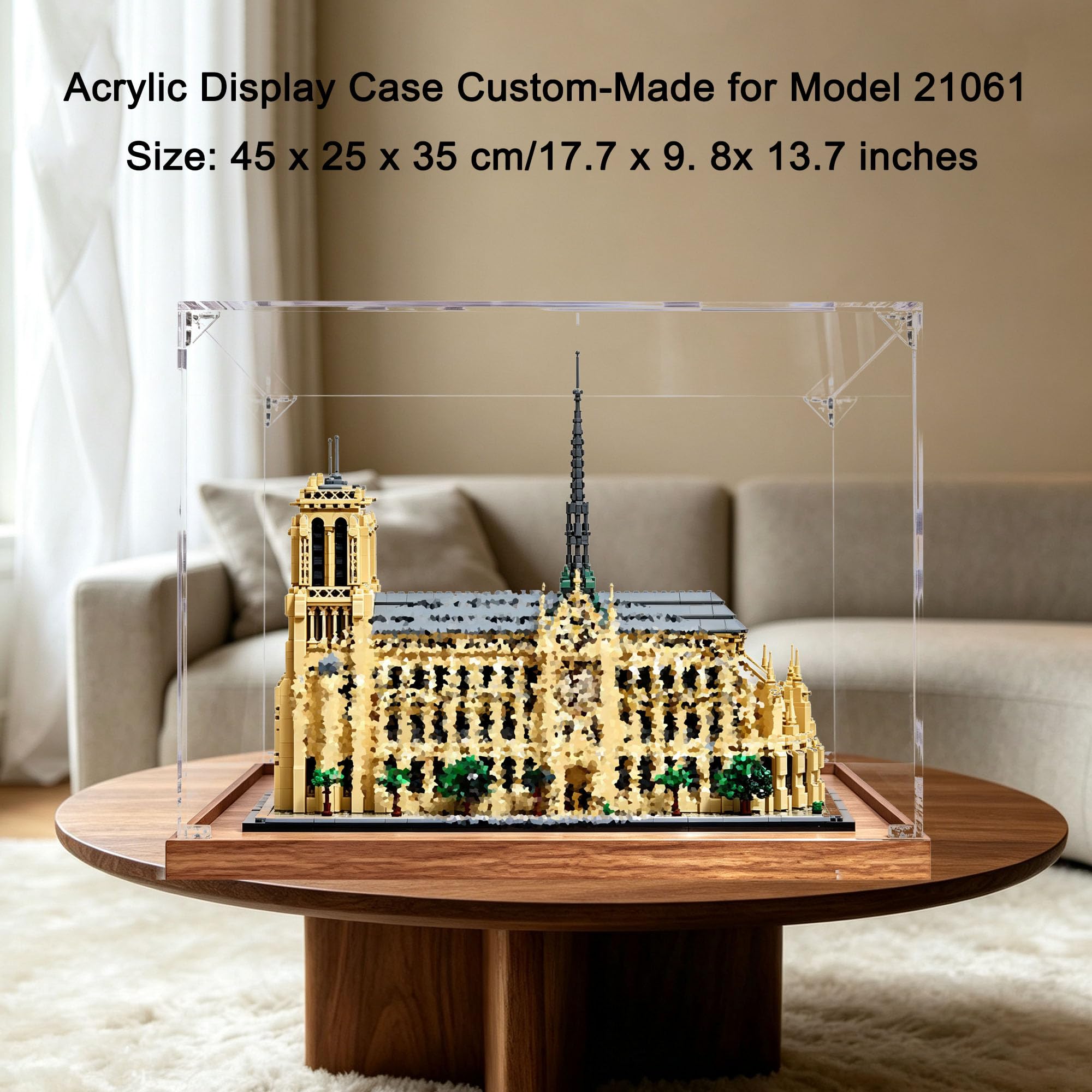 Vitrine acrylique pour Le-go 21061 Notre Dame de Paris (base noire 2 mm)