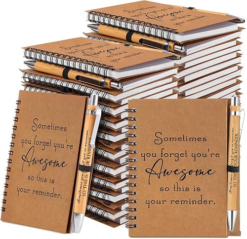Miniatura 8 de Honoson Juego de 30 cuadernos en espiral, regalos de agradecimiento para empleados, diarios inspiradores con bolígrafos de bambú retráctiles, bloc