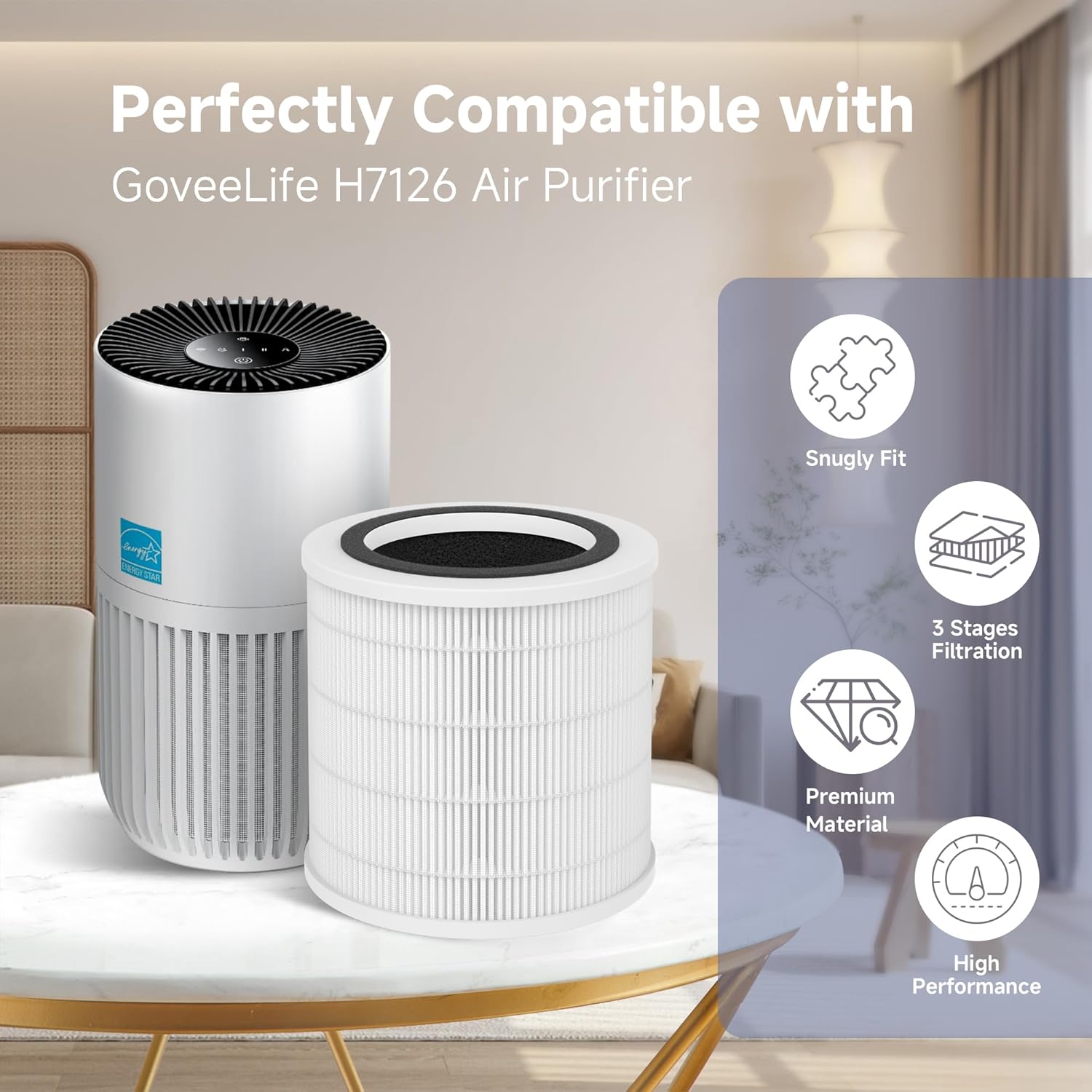 2 Packs H7126 Replacement Filter Compatible with GoveeLife H7126 Mini Air Cleaner Purifier, 2pcs Filters and 6 pcs Aroma Pads Accessories - Image 2
