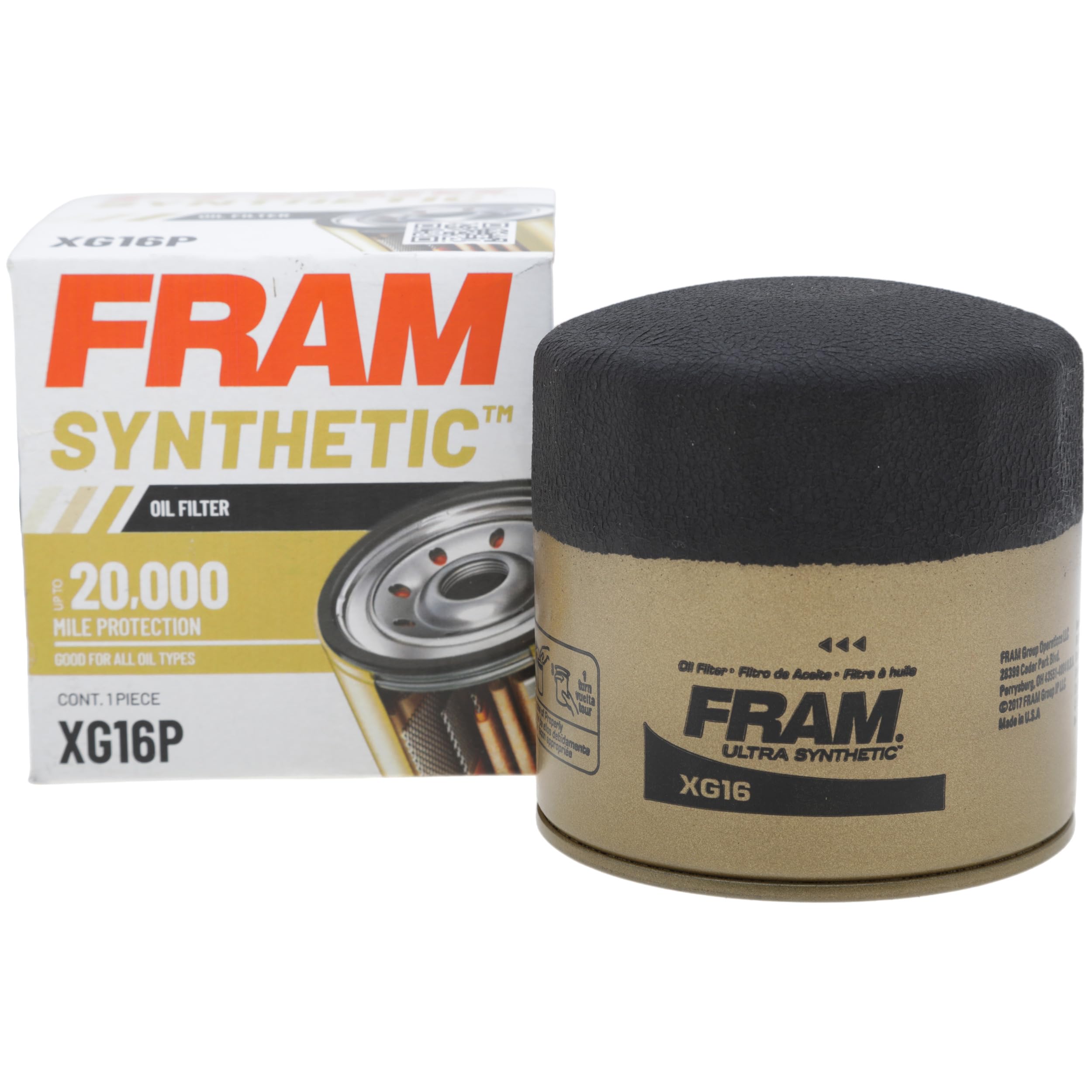 FRAM Synthetic XG16P 20K Mile Change Automotive Replacement Engine Oil Filter for Synthetic Oil Changes, Premium Vehicle Engine Protection Oil Filter for Select Vehicle Model Years