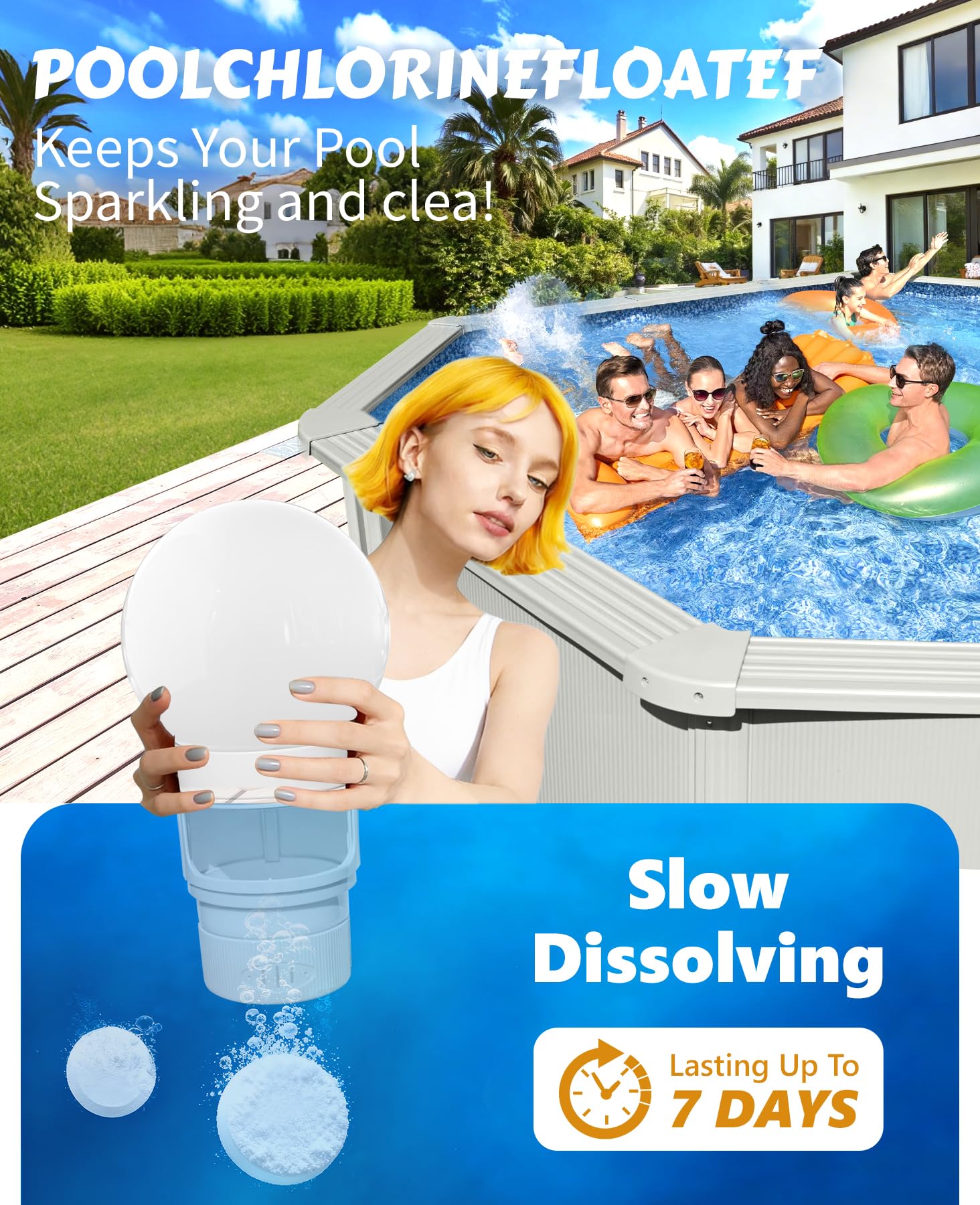 Flotador solar de cloro para piscina, flotador de cloro con luz, flotador de tabletas de cloro que brilla en la oscuridad, blanco llama, 11 pulgadas