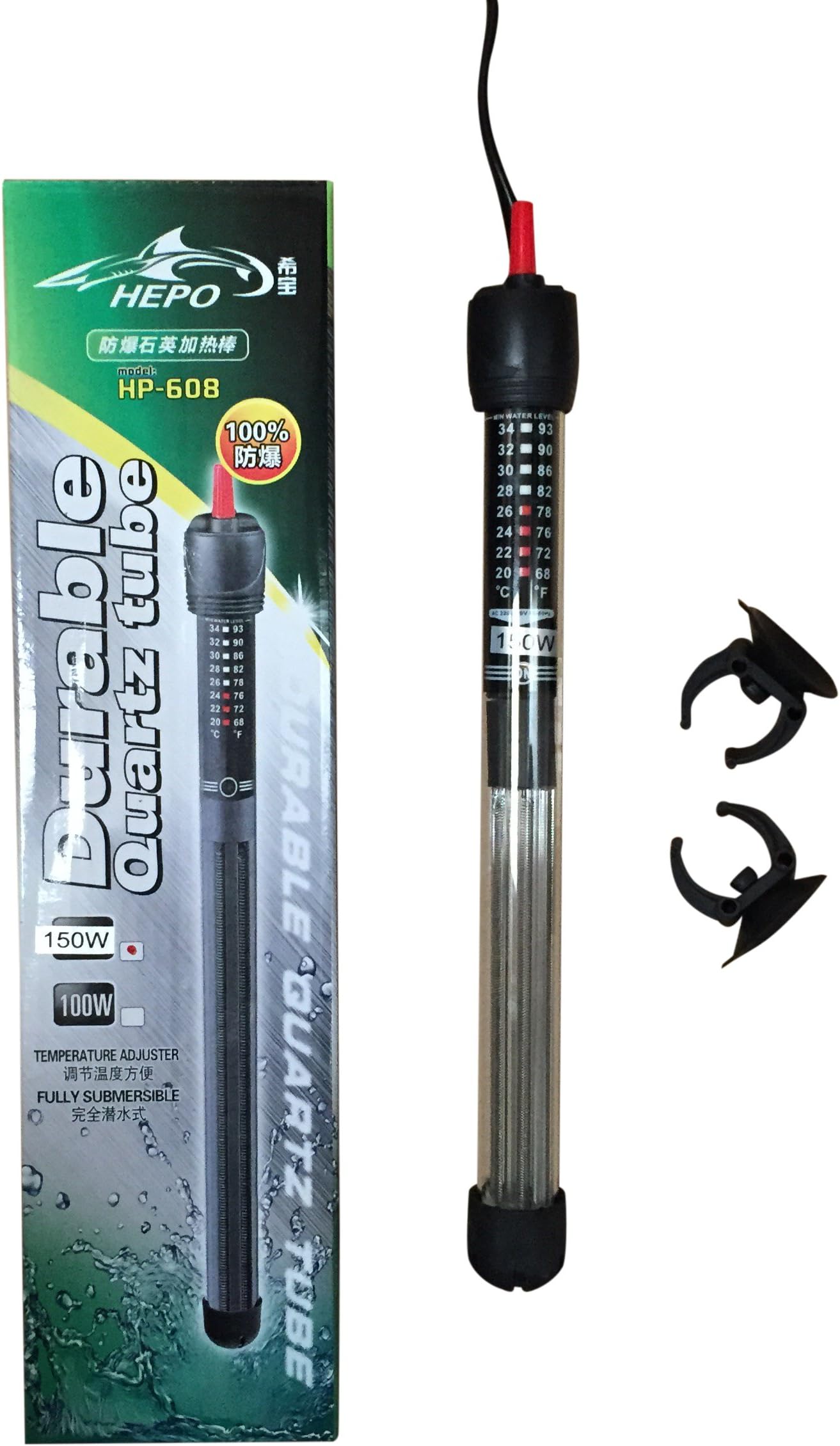 HP-608 Quartz Aquarium Fish Tank Heater Submersible Thermostat 25w to 300w (50w)