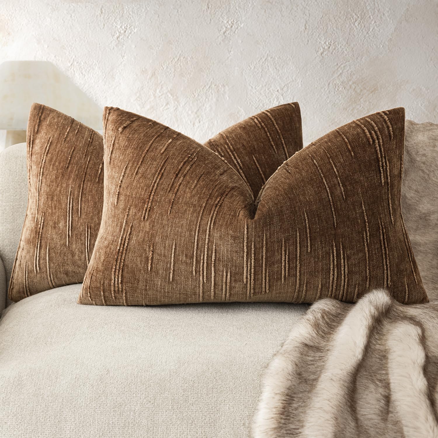 Foindtower Slubby Textured Chenille Lumbar Pillow Covers 12x20 Dark Bronze