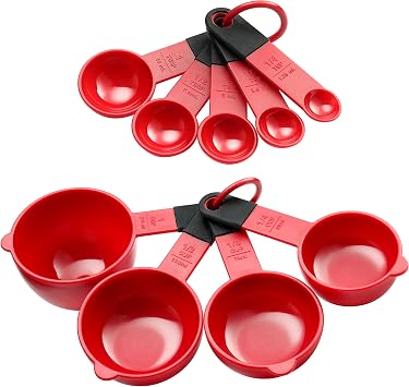 Spring Chef Red Magnetic Measuring Cups and Spoons Set of 9, Stackable Plastic Kitchen Gadget with Easy to Read Markings - Measure Dry or Liquid Ingredients for Baking & Cooking, BPA Free