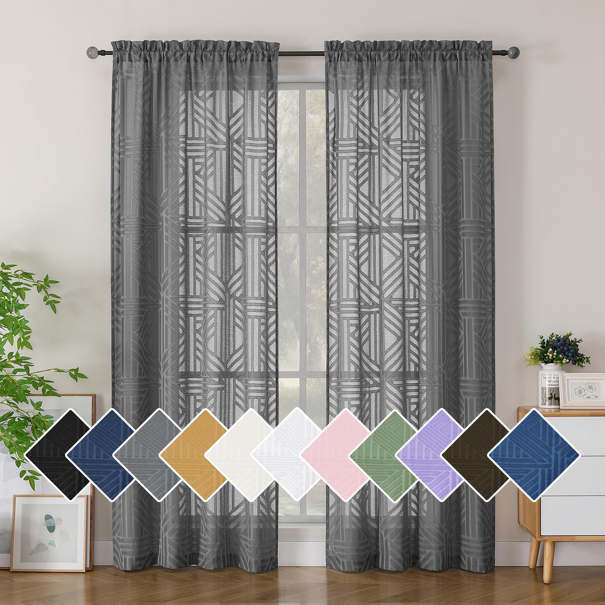 Simplebrand Grey Semi Sheer Curtains 84 Inches Long 2 Panels for Bedroom