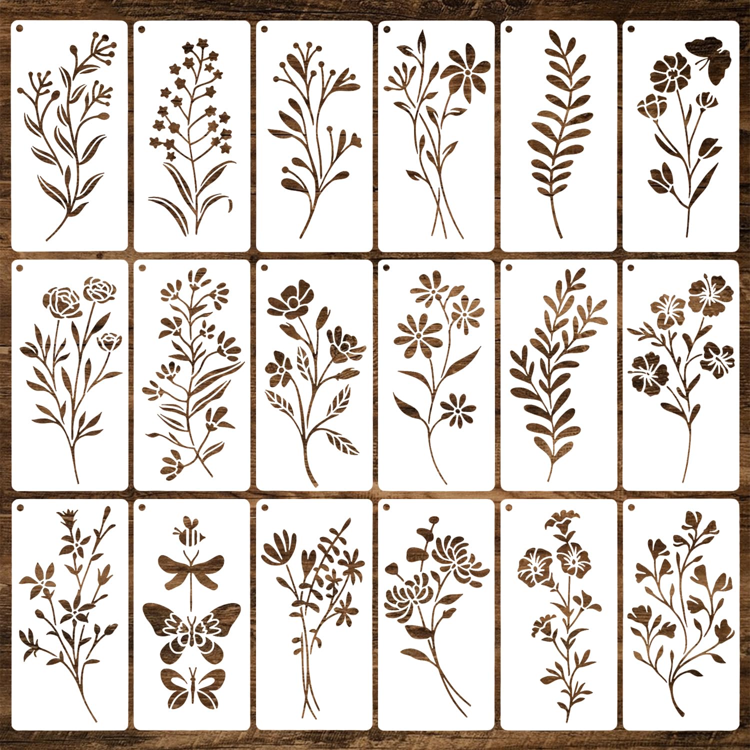 18Pcs Flower Stencils, Leaf Stencils for Painting Natural Plant Templates for Crafts Reusable Drawing Templates for Painting DIY Art Crafts Scrapbook Wall Décor