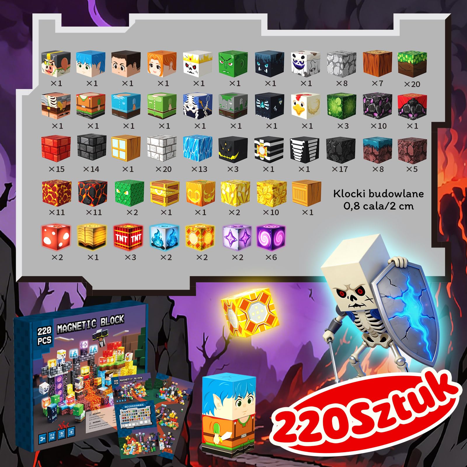 Klocki Magnetyczne 220 PCS 2CM, 3+ Zabawki sensoryczne STEM Montessori, Magnetyczne Klocki dla 3 4 5 6 7 8 9 10 11 12 8-12 lat Chłopcy i dziewczynki Prezenty urodzinowe