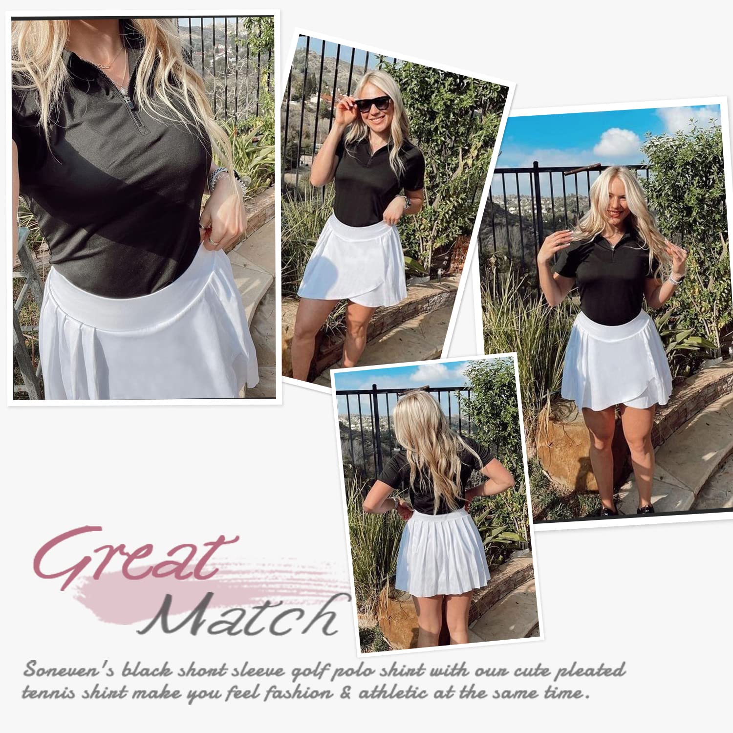 Soneven Poloshirt für Damen Kurzarm Sportshirt Damen mit 1/4 Reißverschluss Sport Tshirts Damen Schnelltrocknend Atmungsaktiv Polohemd für Golf Reiten Tennis Fitness Trainning Laufen