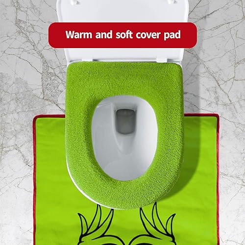 Miniatura 5 de Juego de fundas de asiento de inodoro de Grinch con tapa de inodoro, cubierta de asiento de inodoro, cubierta de asiento de inodoro, alfombra de