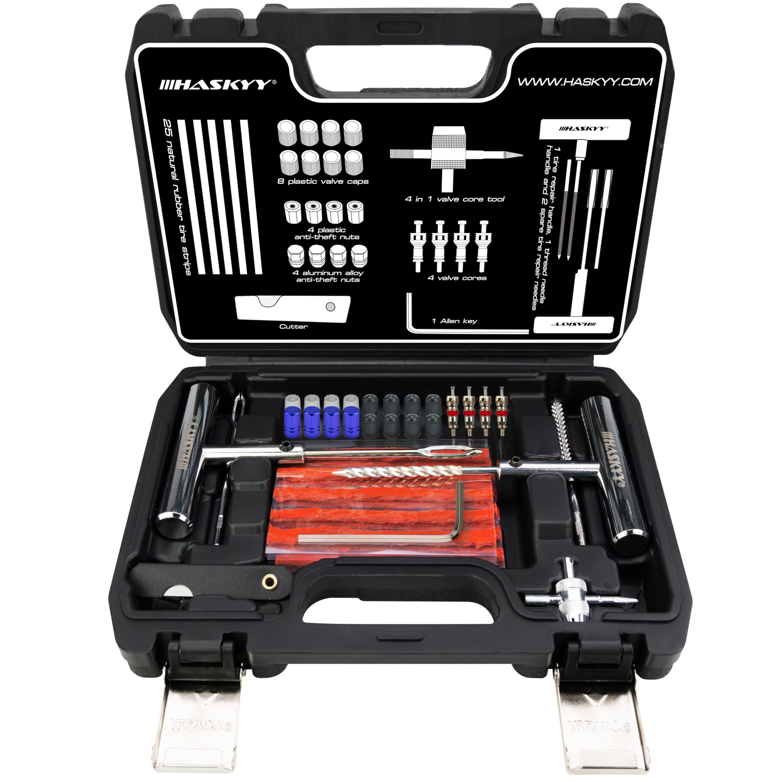HASKYY Kit Riparazione Pneumatici 53 Pezzi Tubeless – Set Completo per Auto Moto ATV SUV