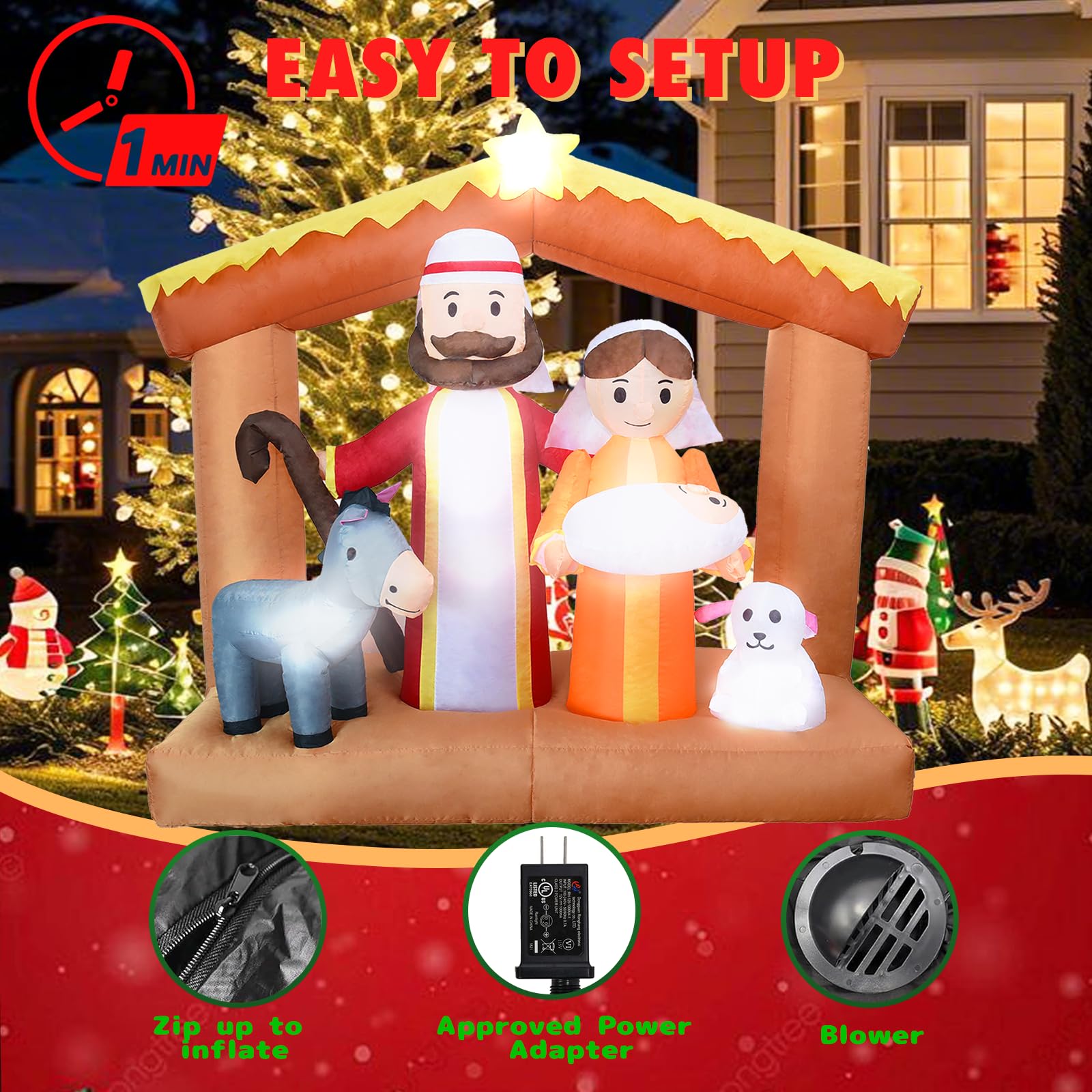 Decorazione natalizia da 1,8 m, presepe con luce a LED, decorazione natalizia per giardino, prato, patio, Natale, vacanze, interni, decorazione per feste