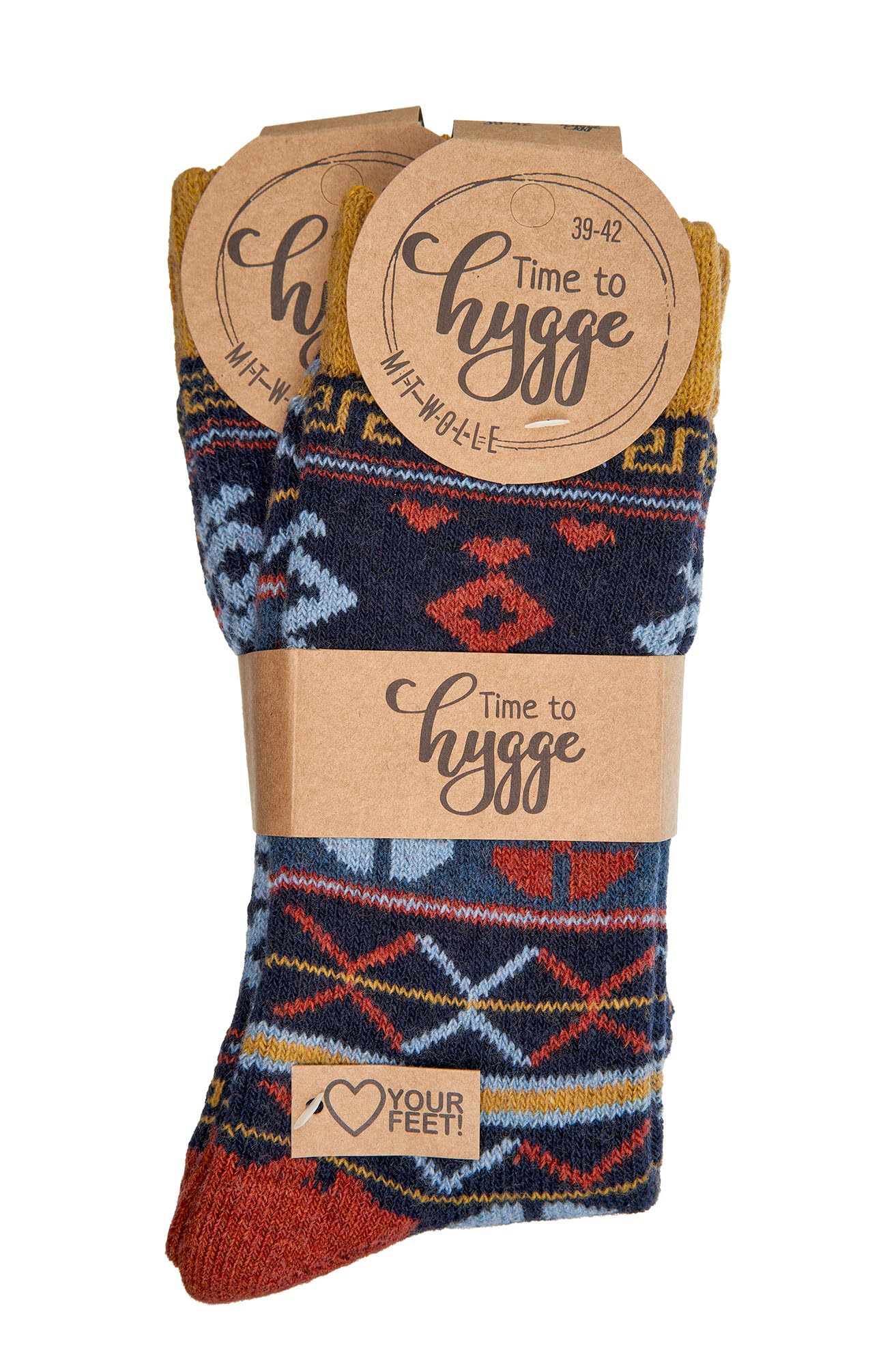 Leo Design Unisex Navy Wool Socks For Men And Women, 2 Pairs Norwegian Winter Thermal Socks Knitted, Nordic Style Crew Soft & Warm, Comfortable Hygge, Cushioned Socks For Cold Weather (2-5, )