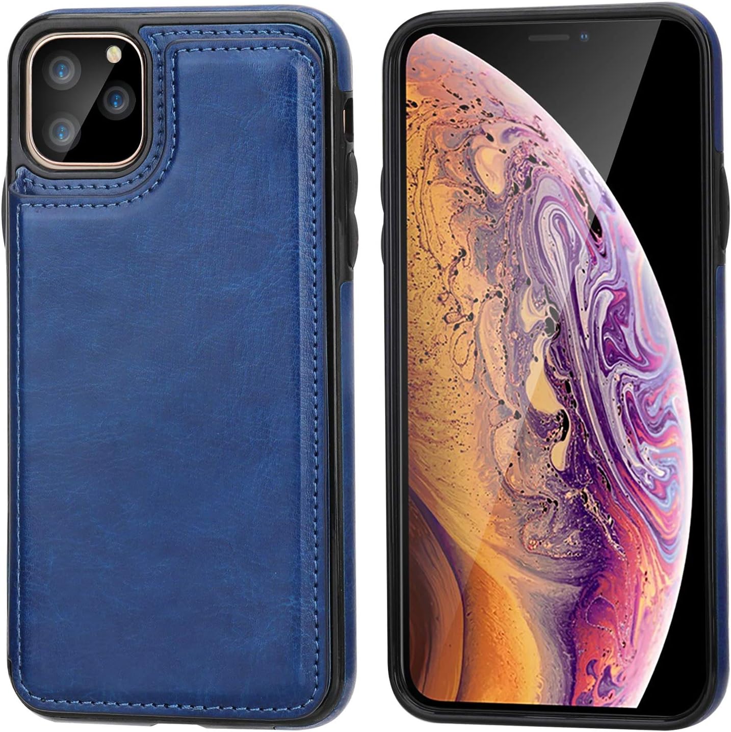 iPhone 11 Pro Max Wallet Case with Card Holder,OT ONETOP PU Leather Kickstand Card Slots Case,Double Magnetic Clasp and Durable Shockproof Cover for iPhone 11 Pro Max 6.5 Inch(Blue)
