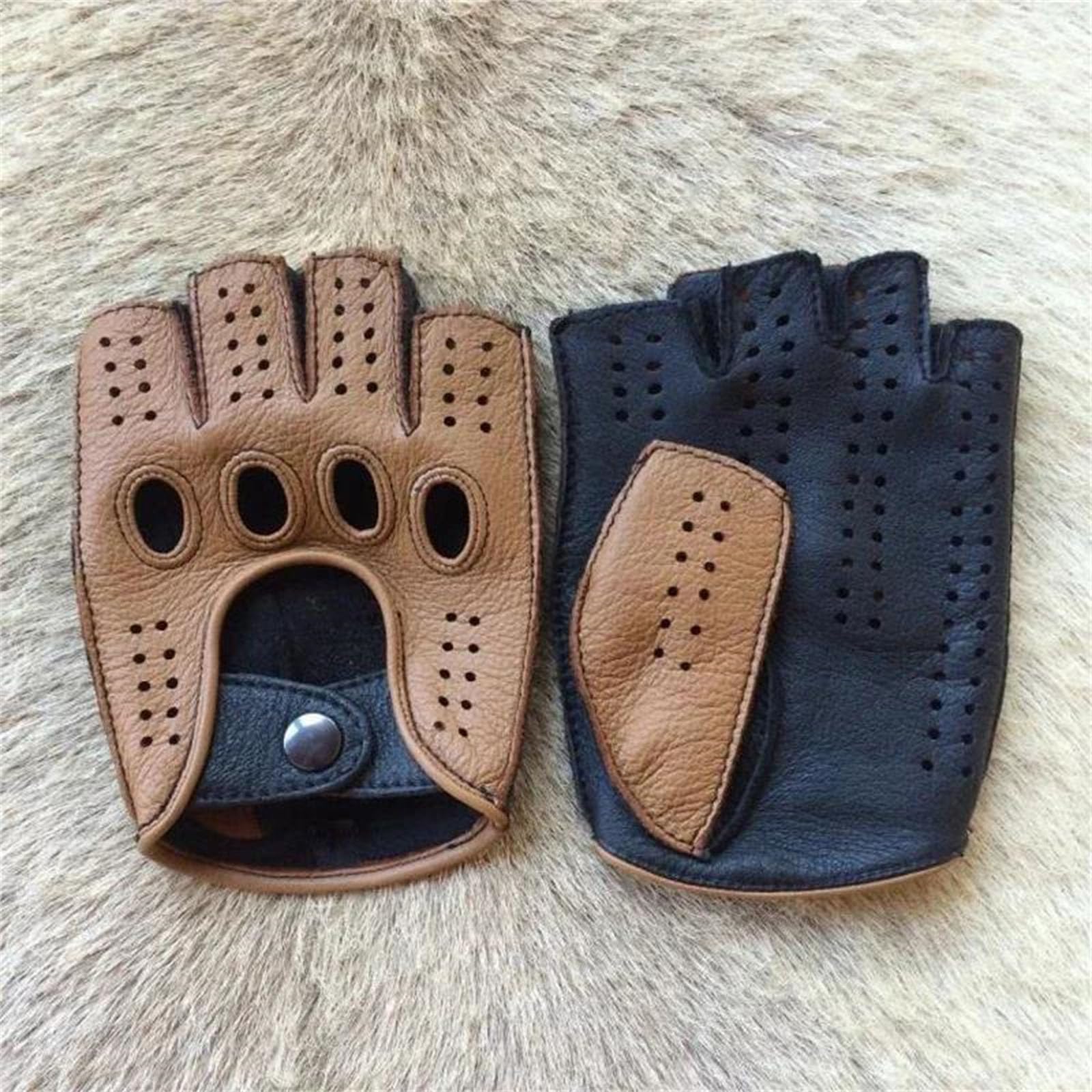 Herren-Lederhandschuhe, Halbfinger, atmungsaktiv, lässig, Motorradfahren