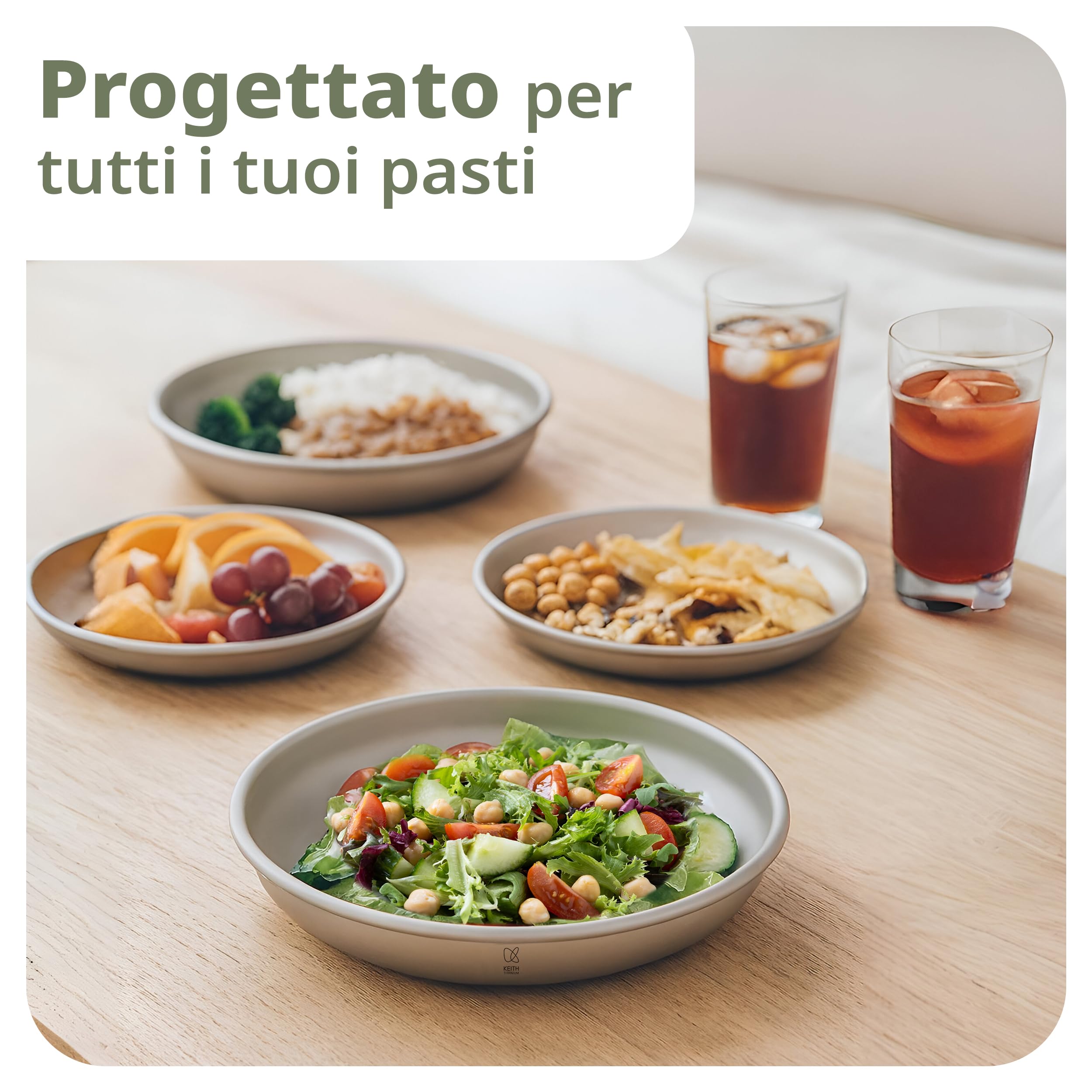 Keith Piatti Titanium - Piatti da campeggio leggeri con bordi arrotolati, design impilabile, resistenti alla corrosione, ideali per cene all'aperto, campeggio, snack e pasti (450 ml)