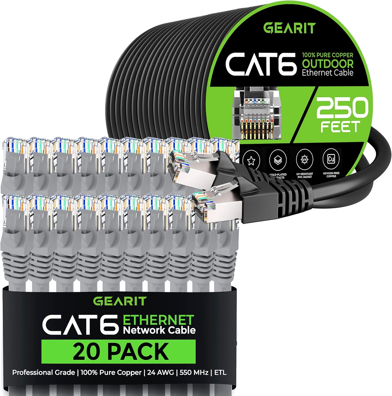 GEARit 20Pack 5ft Cat6 Ethernet Cable & 250ft Cat6 Cable